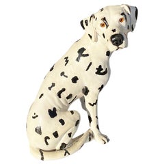 Grande statue de chien dalmatien en céramique noire et blanche