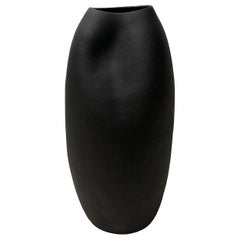 Tall Ceramic Dent Vase with Matte Black Glaze by Sandi Fellman