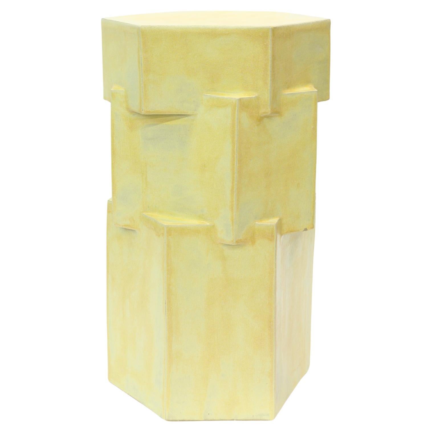 Tall Ceramic Hex Side Table in Buttery Yellow by BZIPPY