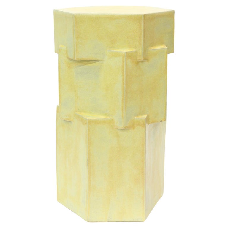 Tall Ceramic Hex Side Table in Buttery Yellow by BZIPPY For Sale at 1stDibs