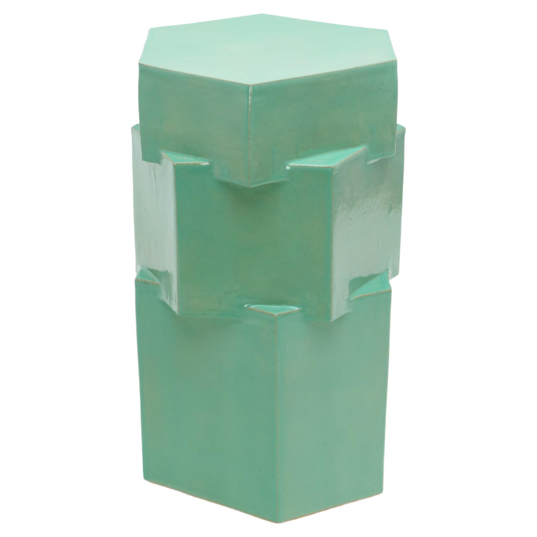 Tall Ceramic Hex Side Table in Gloss Mint by BZIPPY For Sale