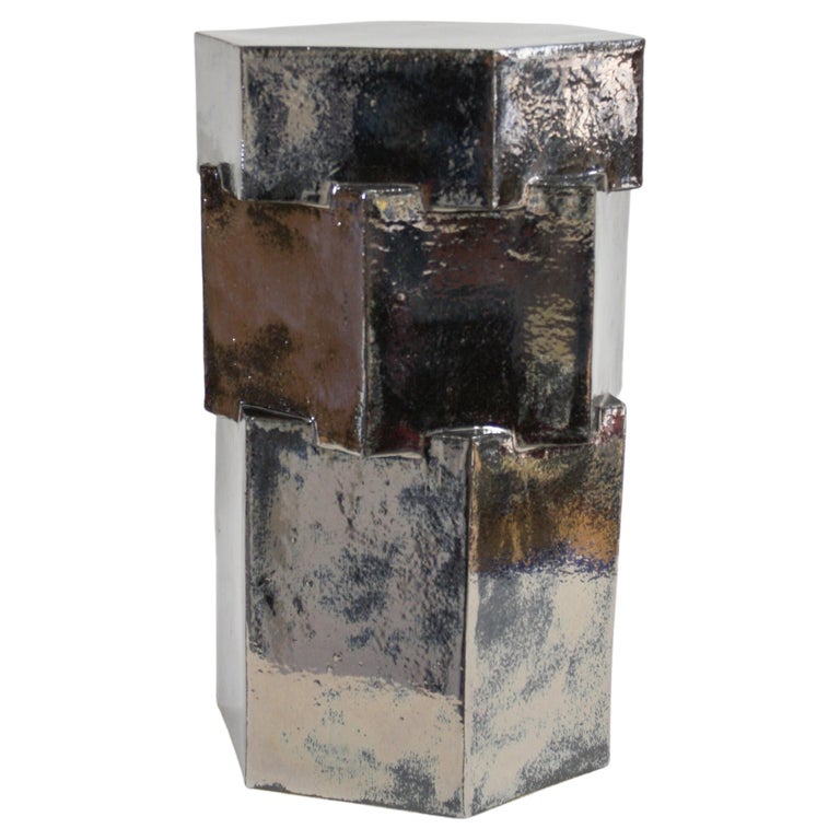 BZIPPY Three-Tier Ceramic Hex Side Table, New