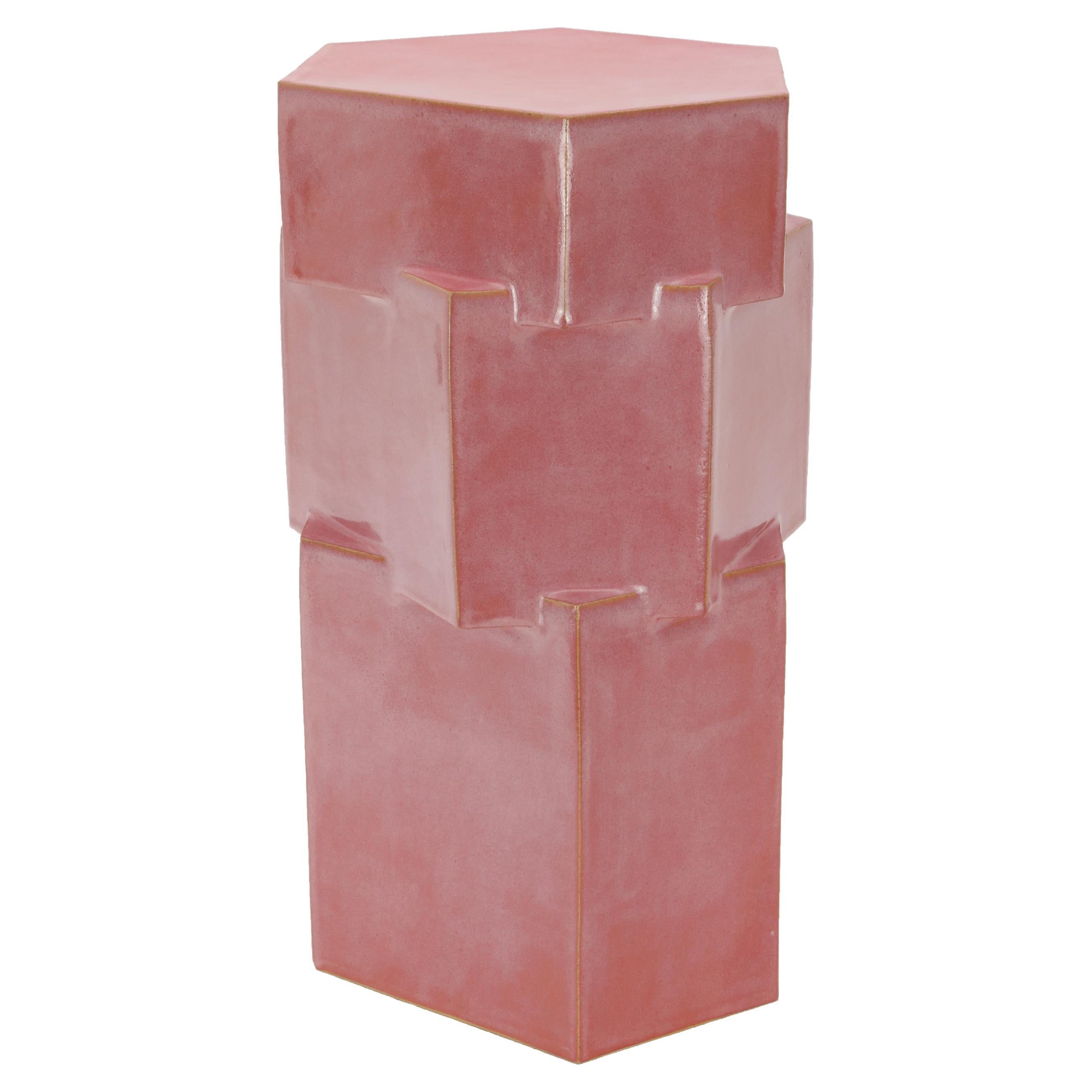Tall Ceramic Hex Side Table in Sunset Pink by BZIPPY For Sale