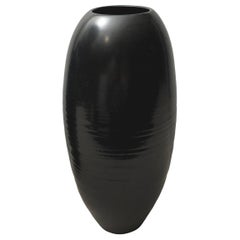 Tall Ceramic Pointed Base Ripple Vase with Black Lustre Glaze by Sandi Fellman