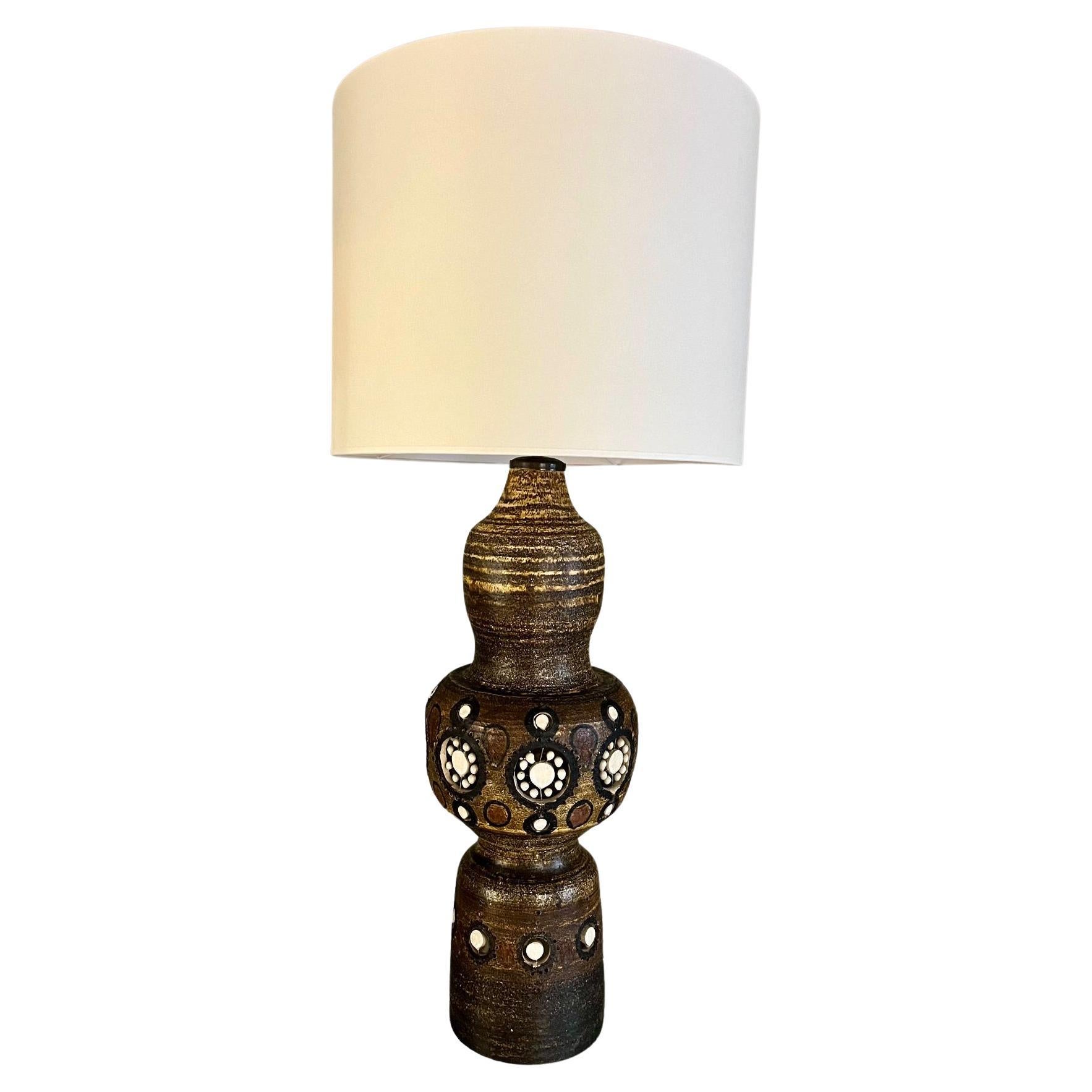 Tall and spectacular ceramic table lamp by Georges Pelletier. France 1960's. For Sale