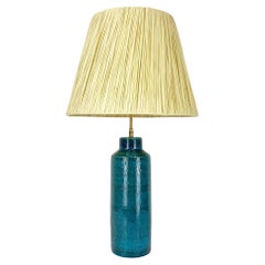 Vintage Tall Ceramic table lamp by Nymølle pottery, Denmark, new Raffia lampshade, 1960s