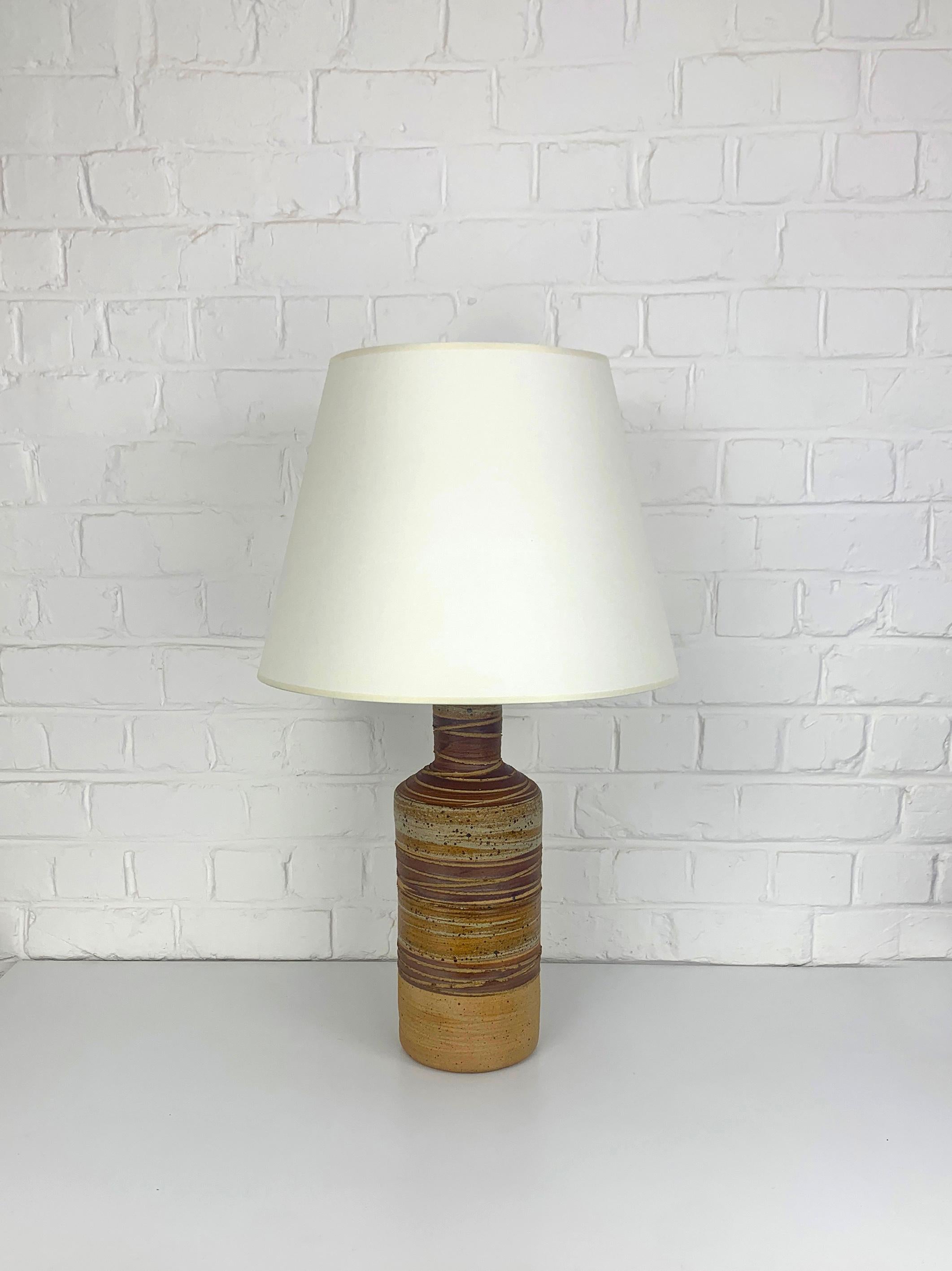 20th Century Tall Ceramic table lamp Tue Poulsen Denmark stoneware natural brown earth colors For Sale