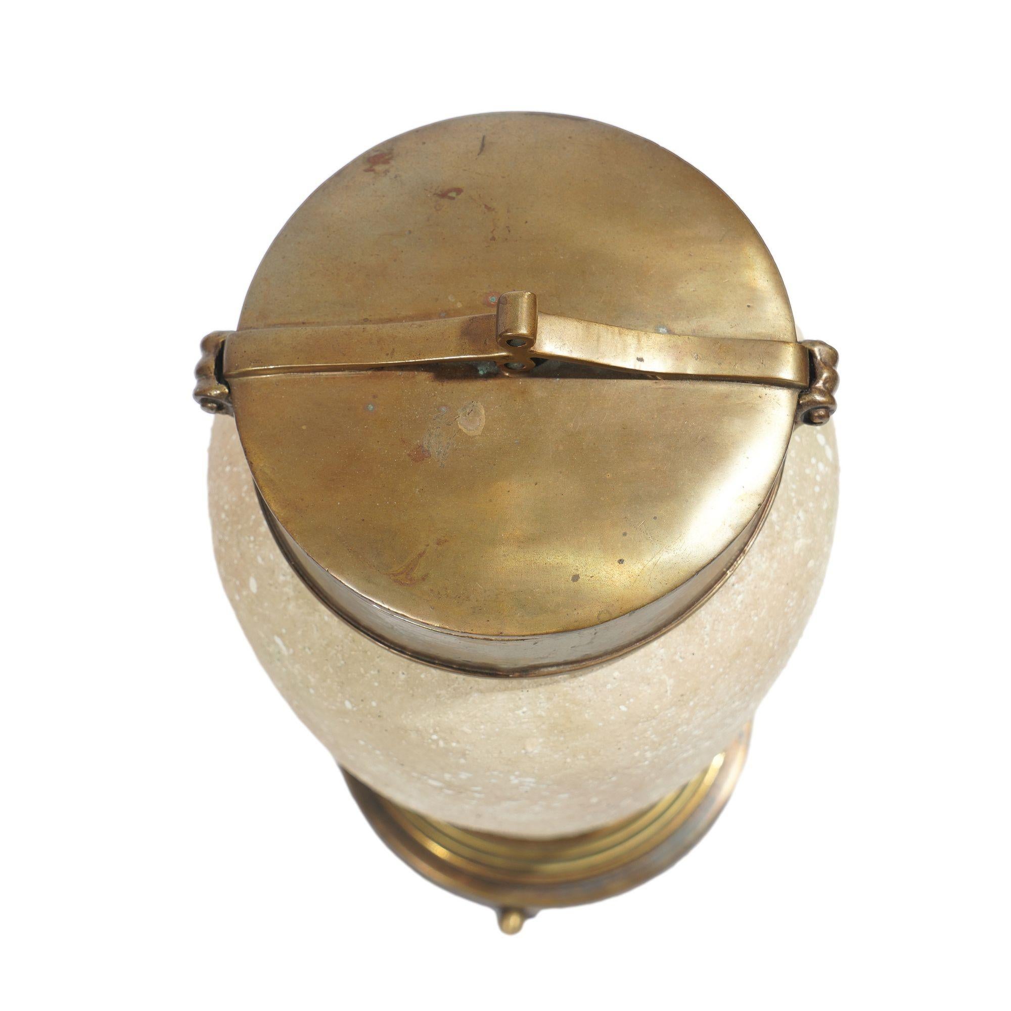 Tall ceramic urn with oxidized brass lid and base, c. 1900's For Sale 7