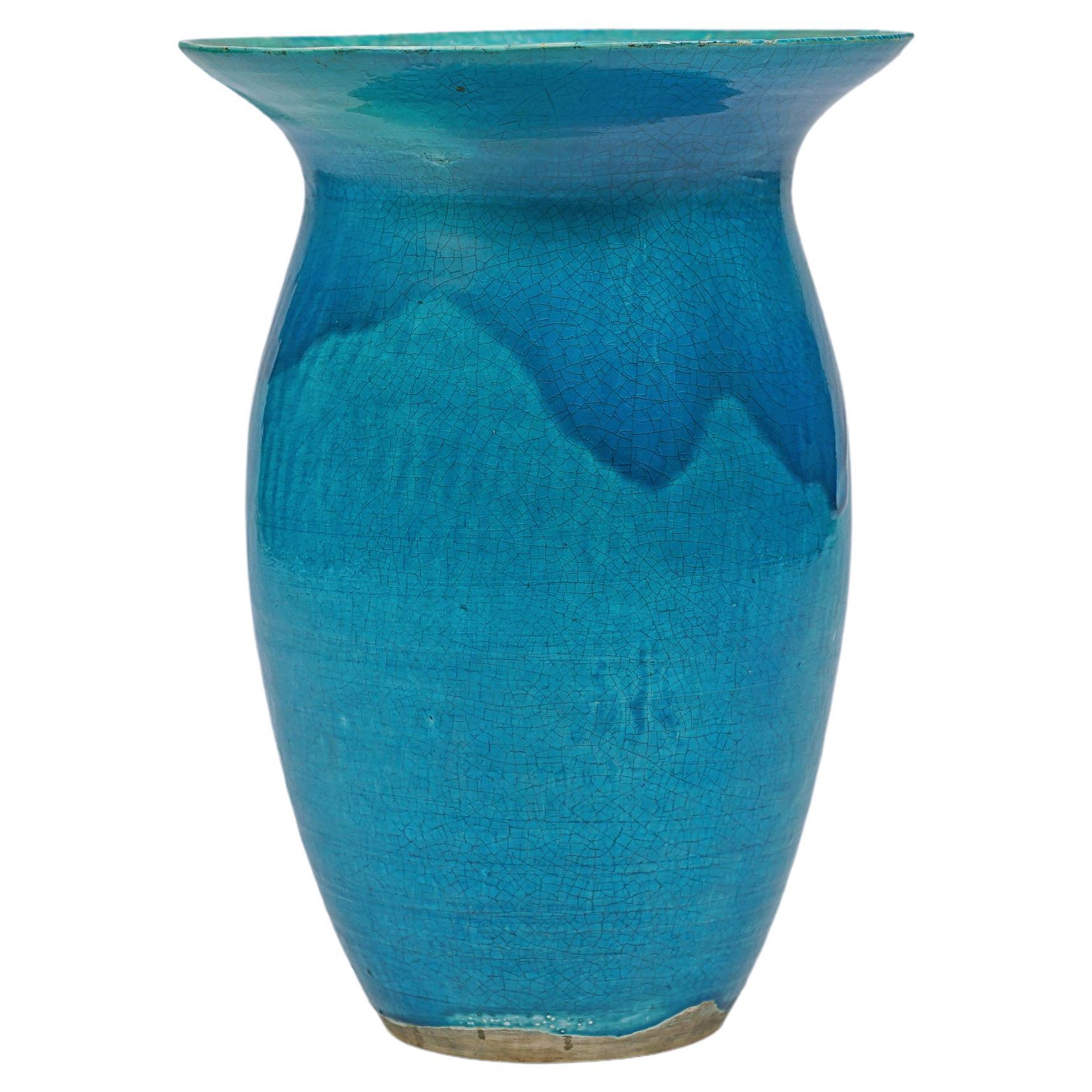 Grand vase en céramique bleu turquoise de Jean Besnard