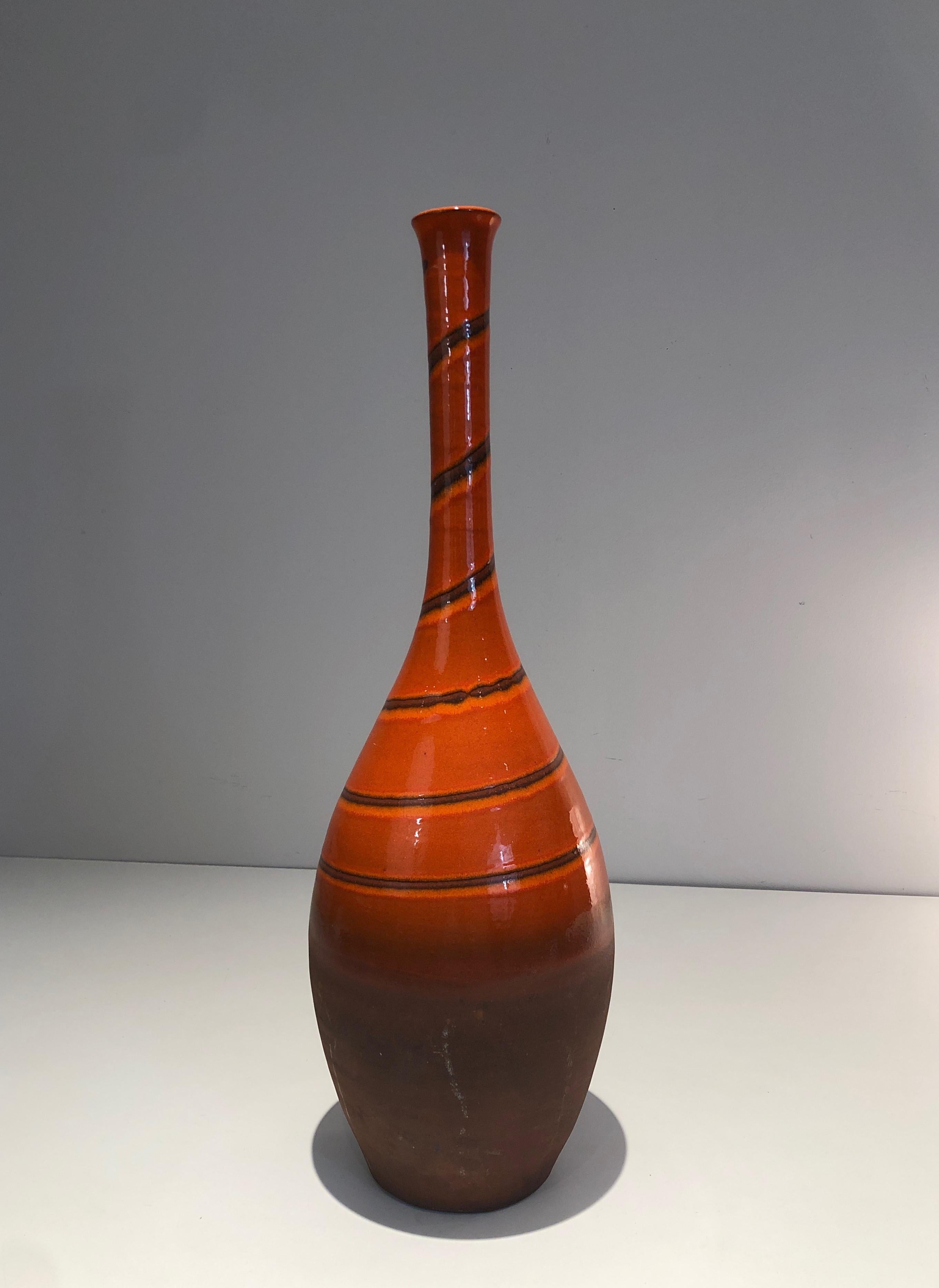 Tall Ceramic Vase in the Red-Orange Tones, French Work, Circa 1950 For Sale 5