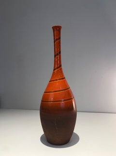 Tall Ceramic Vase in the Red-Orange Tones, French Work, Circa 1950