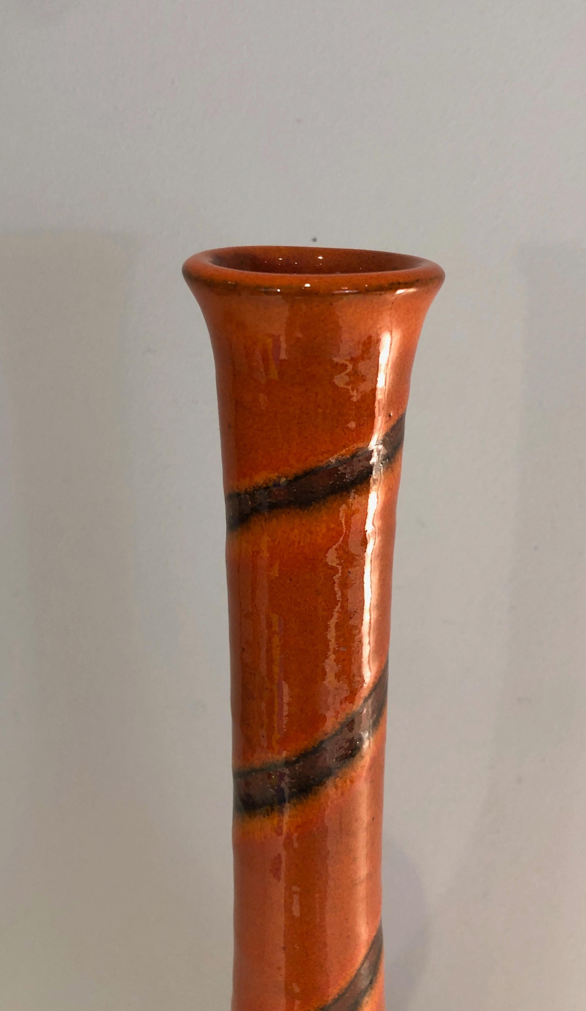 Mid-20th Century Tall Ceramic Vase in the Red-Orange Tones, French Work, Circa 1950 For Sale