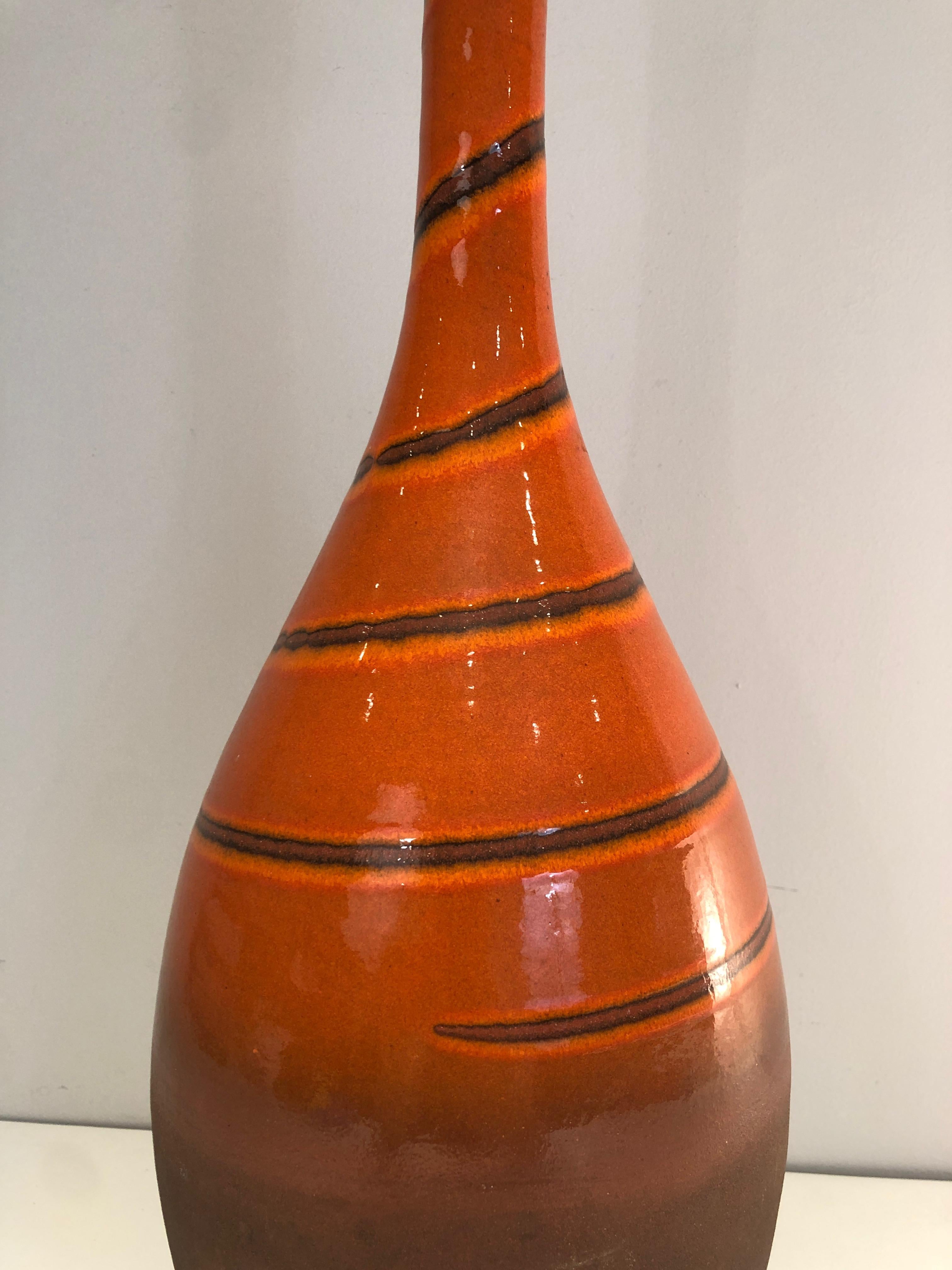 Tall Ceramic Vase in the Red-Orange Tones, French Work, Circa 1950 For Sale 1