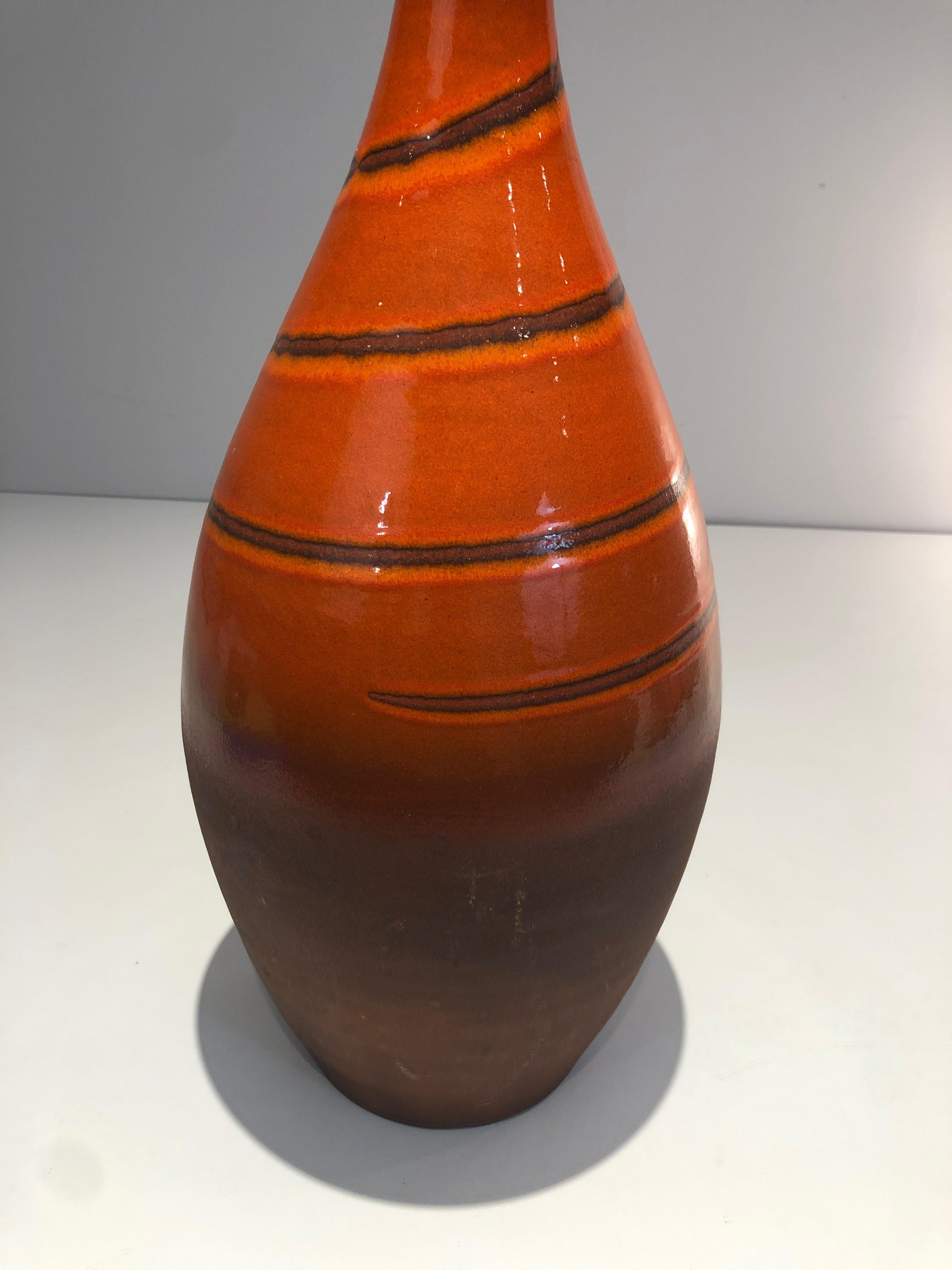 Tall Ceramic Vase in the Red-Orange Tones, French Work, Circa 1950 For Sale 2