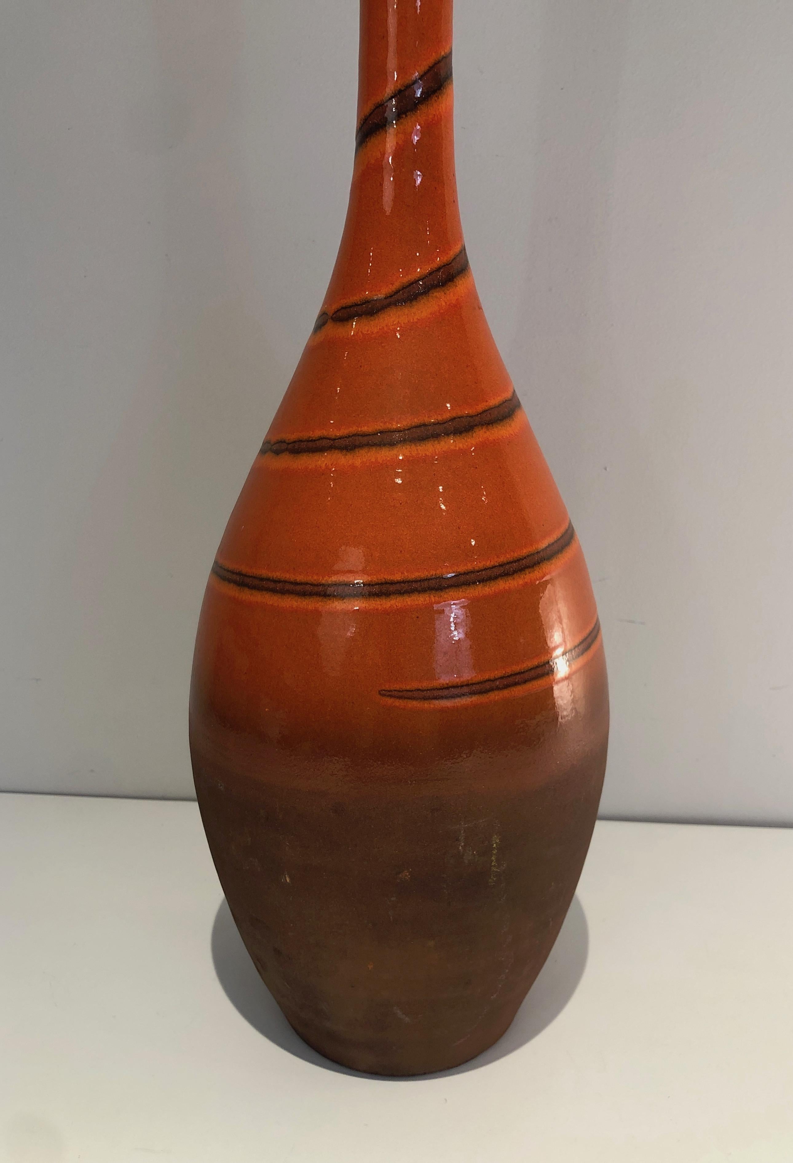 Tall Ceramic Vase in the Red-Orange Tones, French Work, Circa 1950 For Sale 3