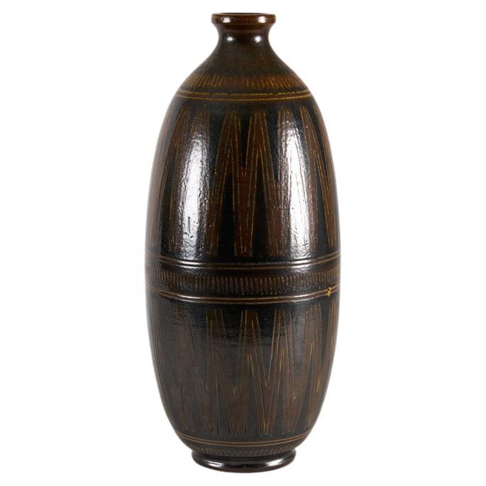 Tall Ceramic Vase with Brown & Black Glaze, Wallåkra, Sweden, 1960s