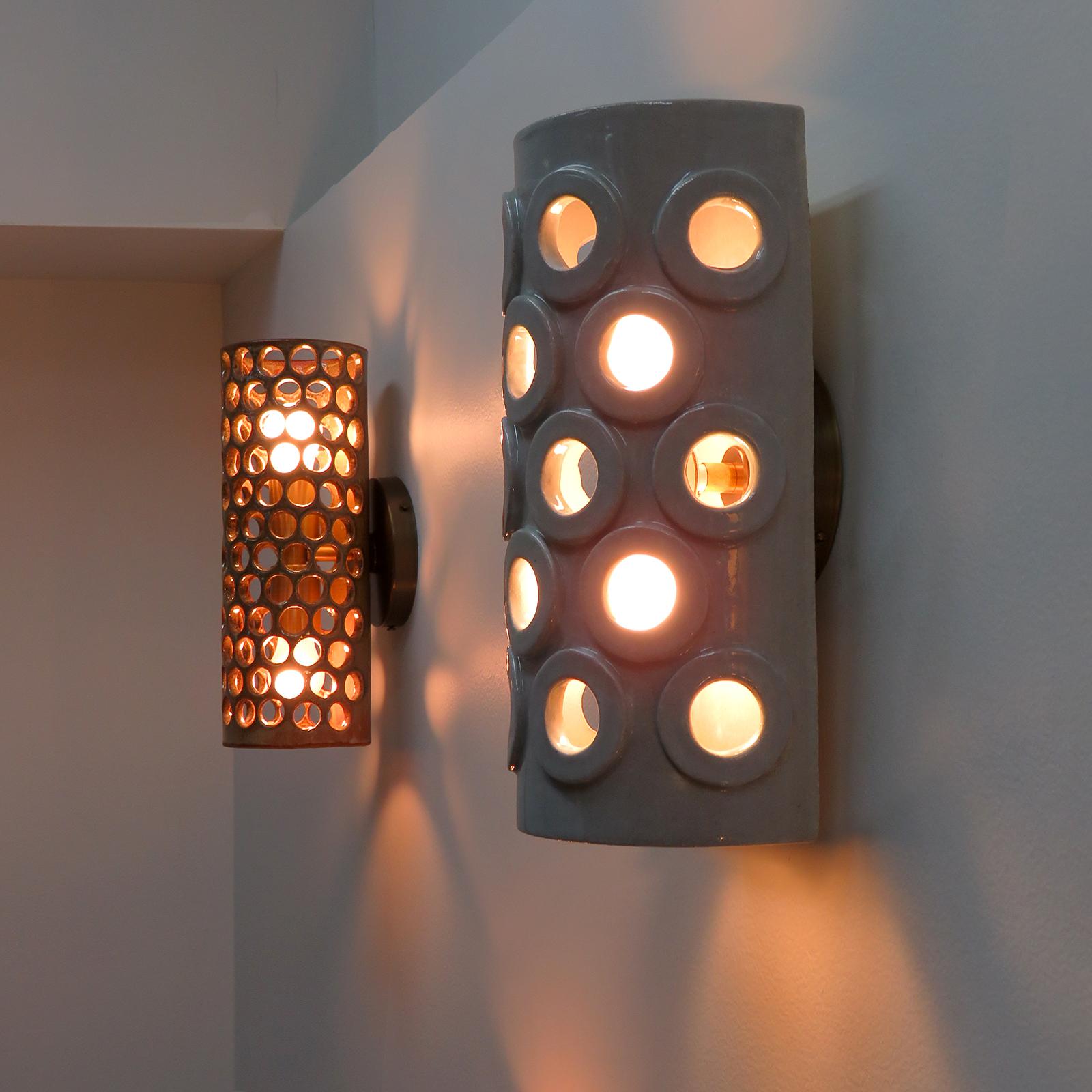 Brass Tall Ceramic Wall Light No.51 by Heather Levine For Sale