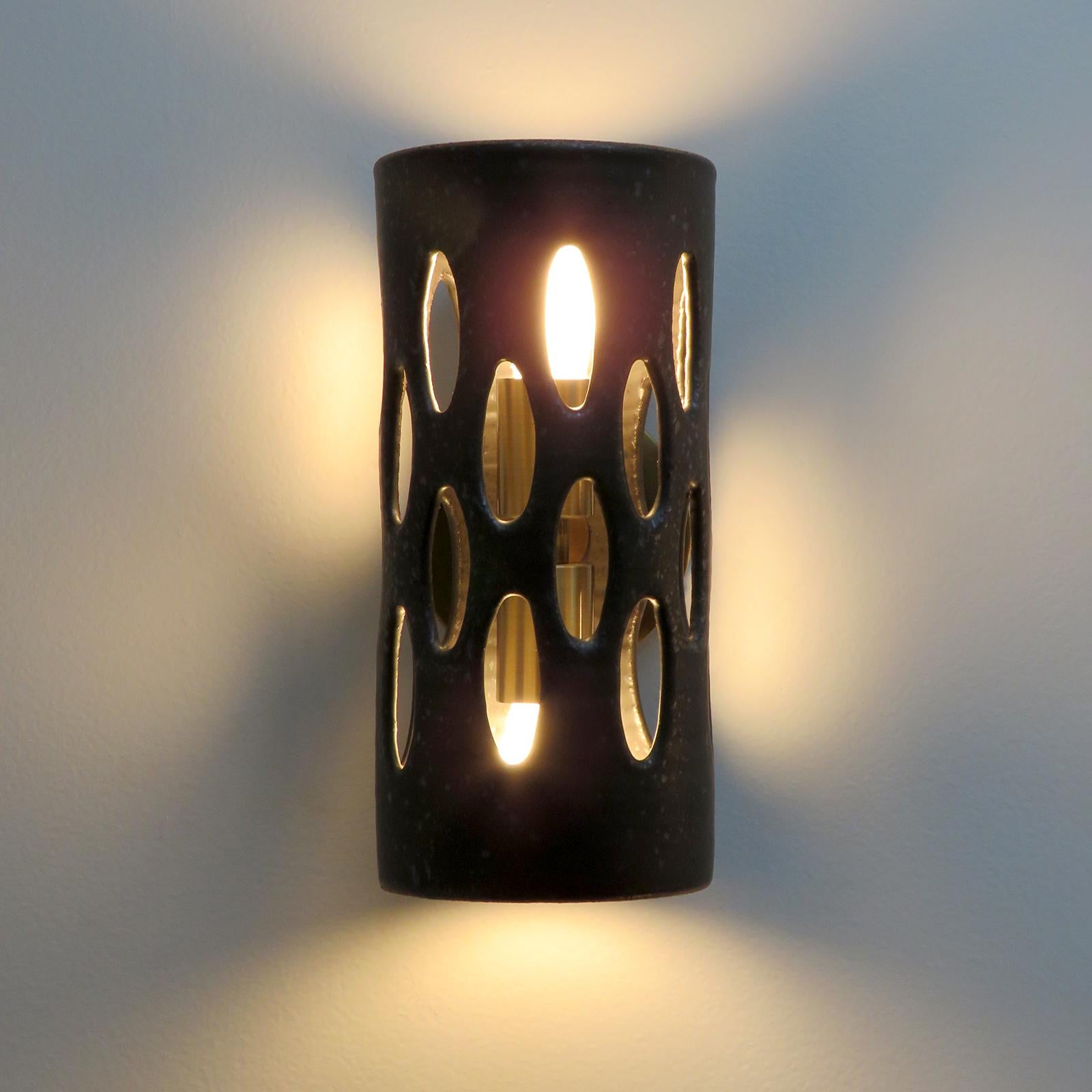 Brass Tall Ceramic Wall Light No.54 by Heather Levine For Sale