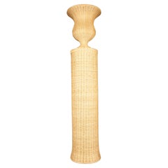 Tall Chantilly Rattan Urn on Pedestal by Creel and Gow 74.75"H
