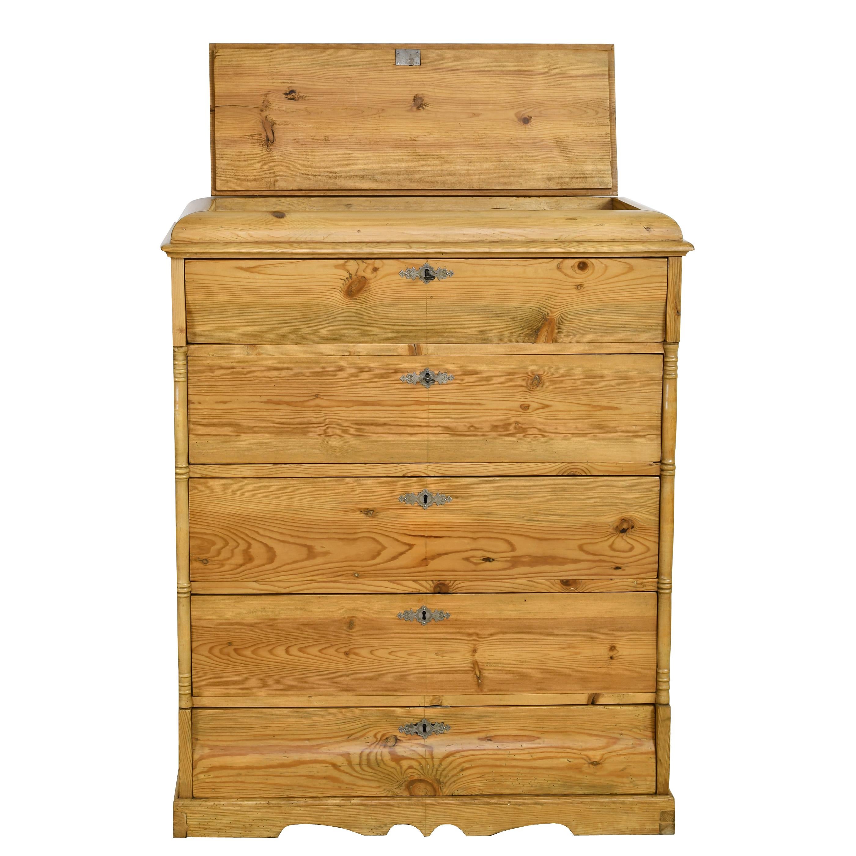 Tall Chest in Pine with Five Drawers, Northern Europe, circa 1820 For Sale 4