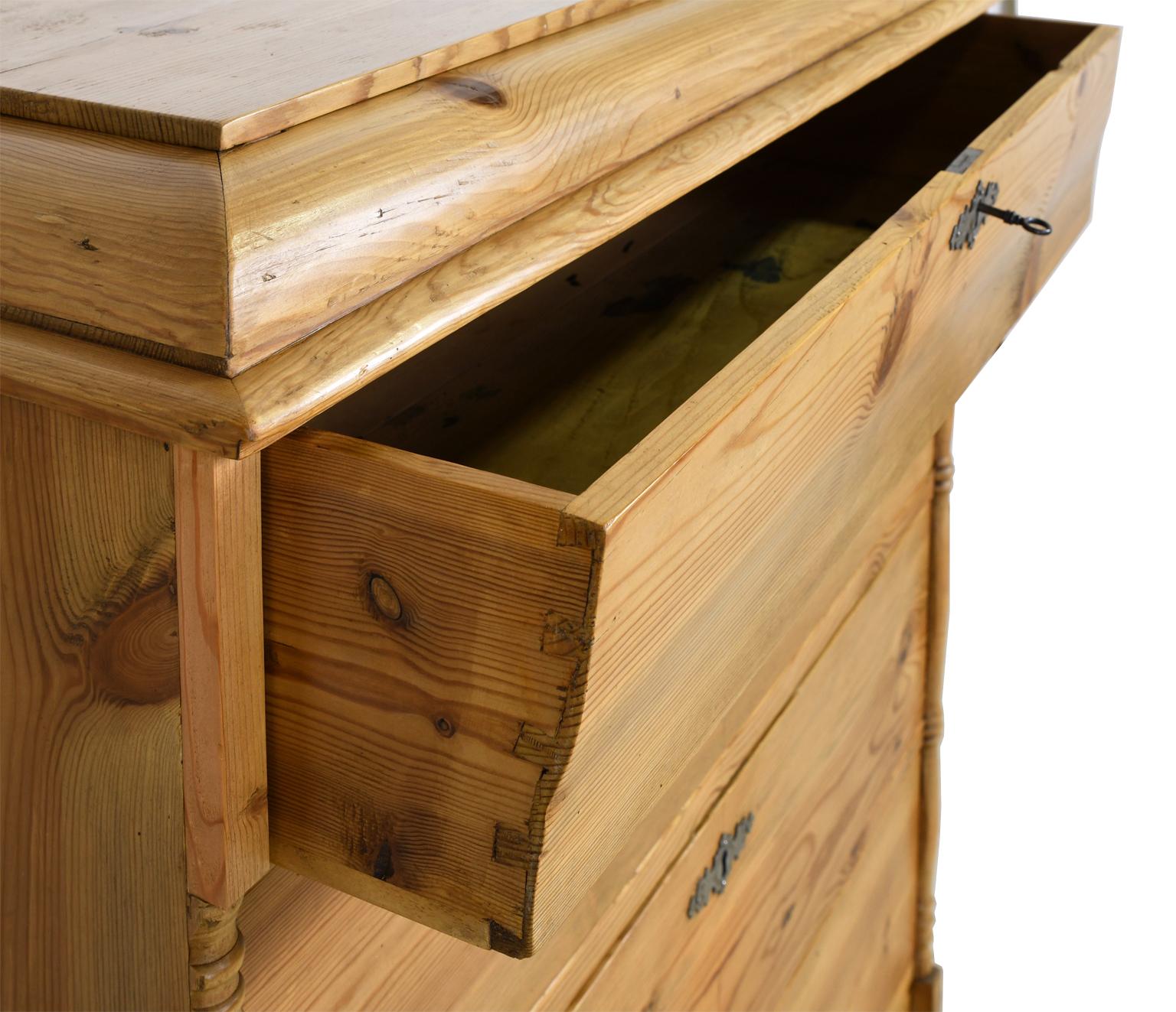 Tall Chest in Pine with Five Drawers, Northern Europe, circa 1820 For Sale 8