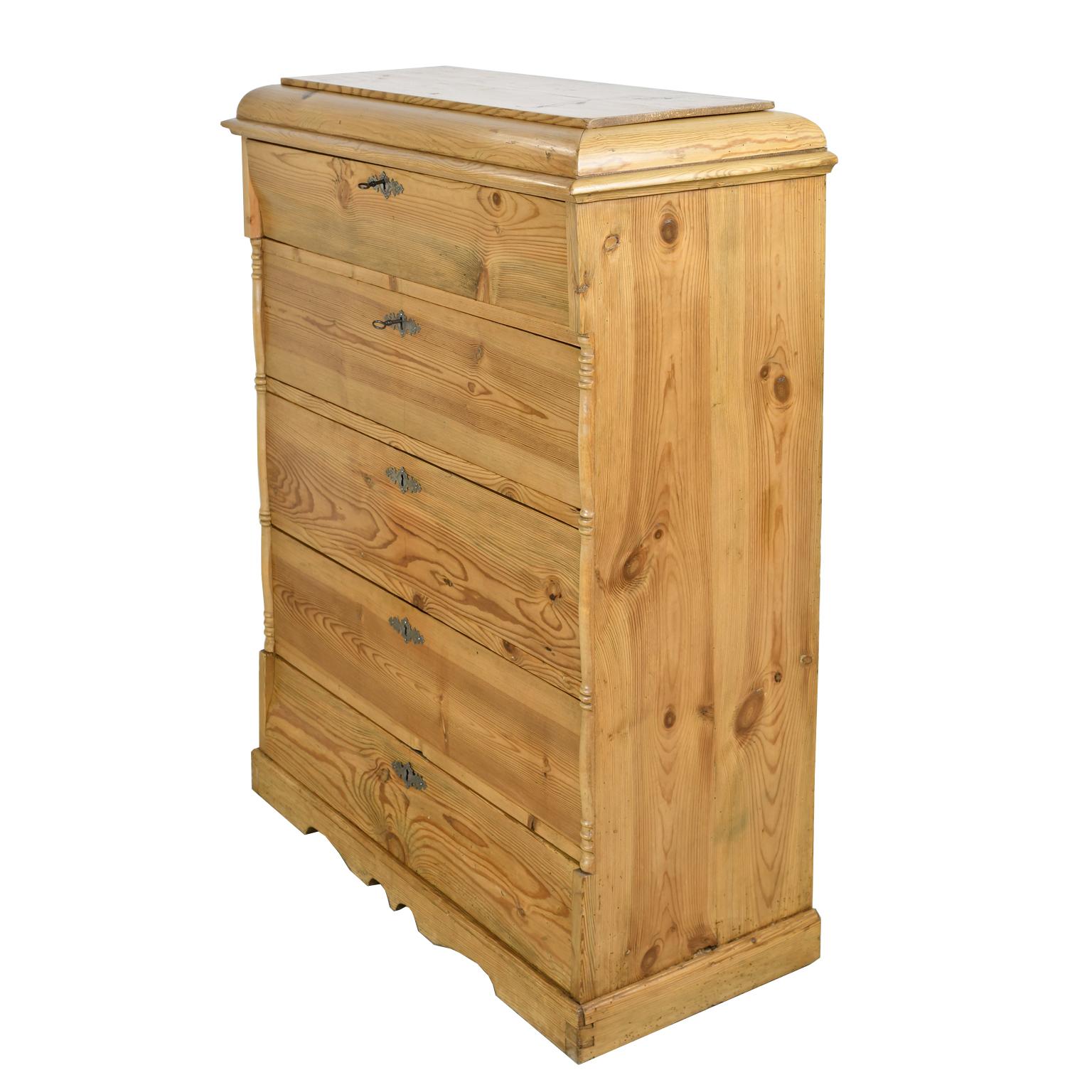 Danish Tall Chest in Pine with Five Drawers, Northern Europe, circa 1820 For Sale