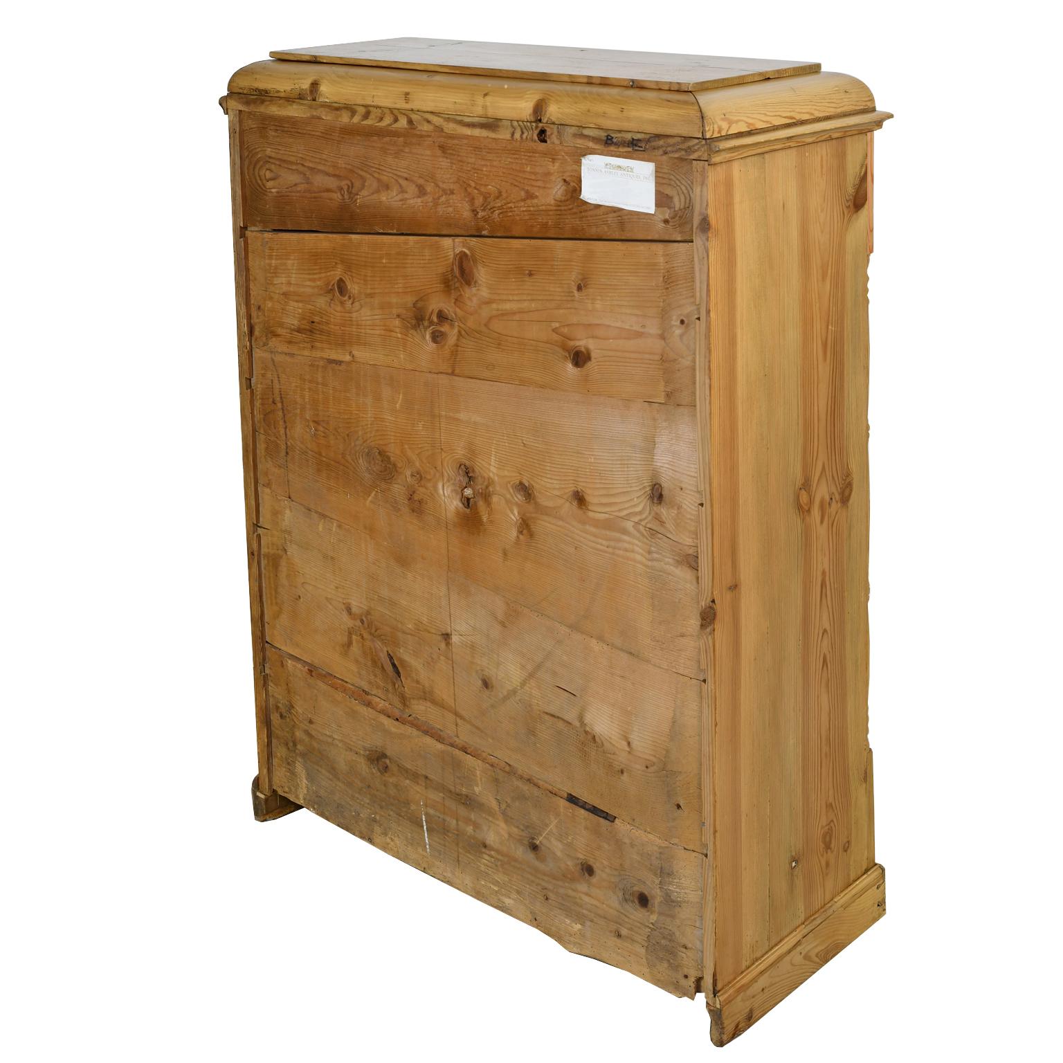 Tall Chest in Pine with Five Drawers, Northern Europe, circa 1820 For Sale 1