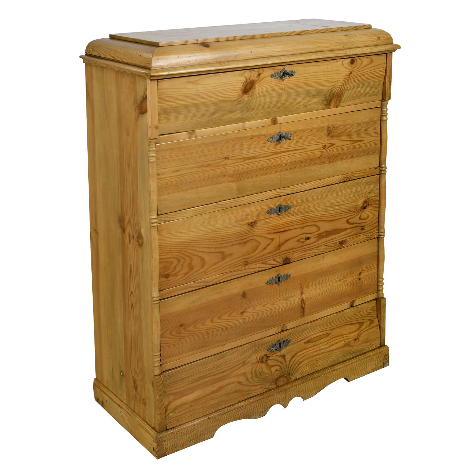 Tall Chest in Pine with Five Drawers, Northern Europe, circa 1820 For Sale 3