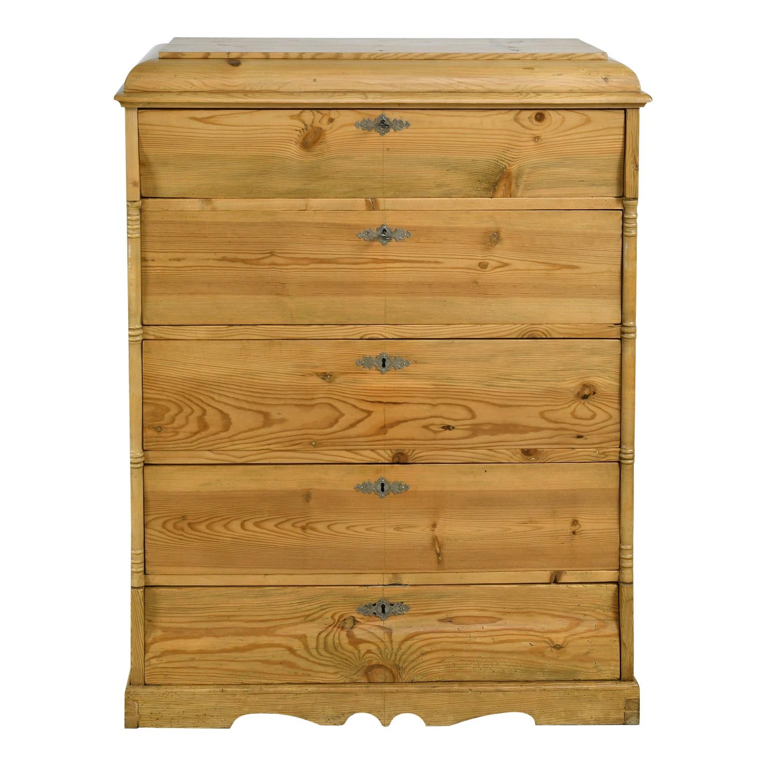 Tall Chest in Pine with Five Drawers, Northern Europe, circa 1820 For Sale
