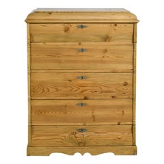 Antique Tall Chest in Pine with Five Drawers, Northern Europe, circa 1820