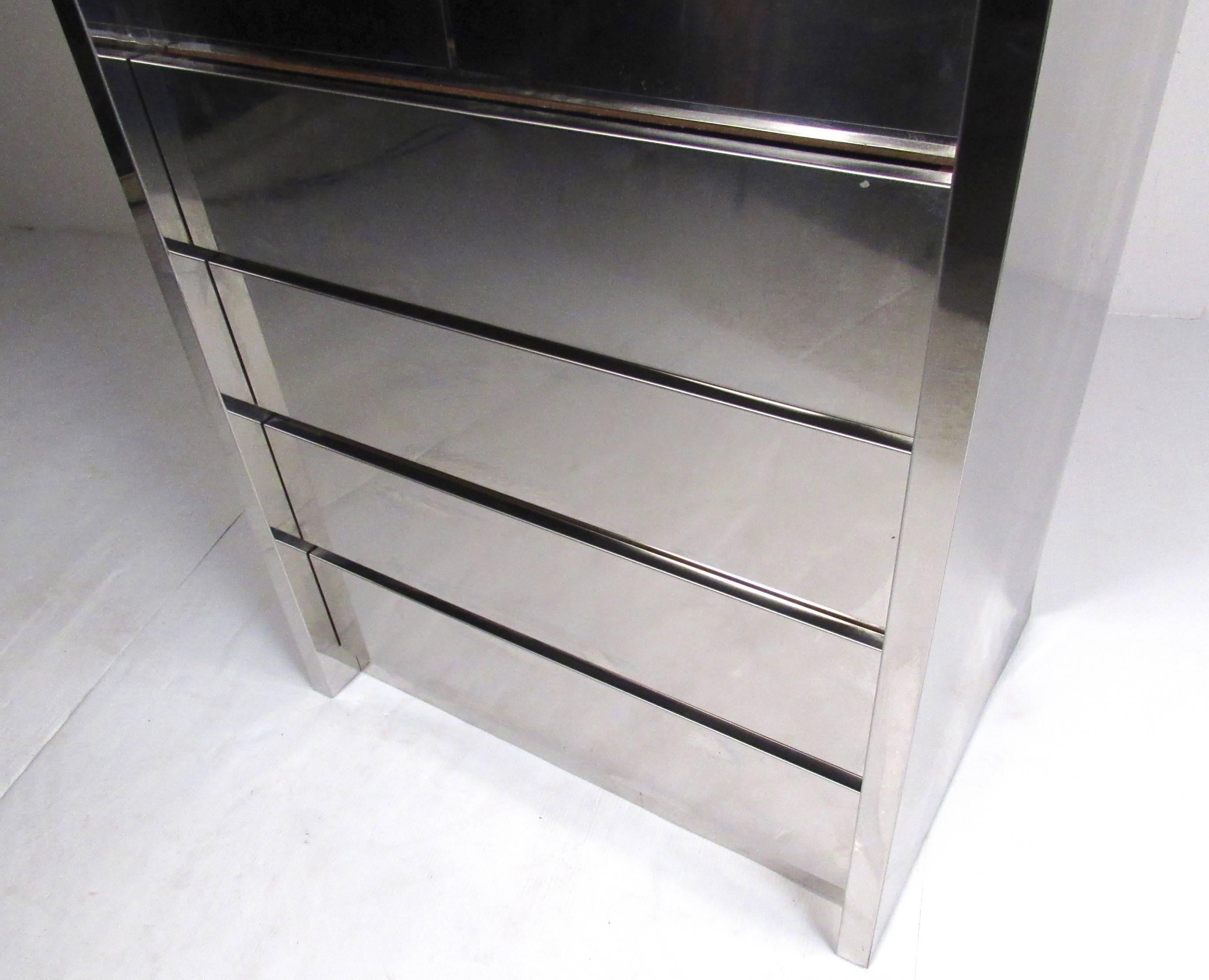 Mid-Century Modern Tall Chest of Drawers in Chrome Finish by Thayer Coggin