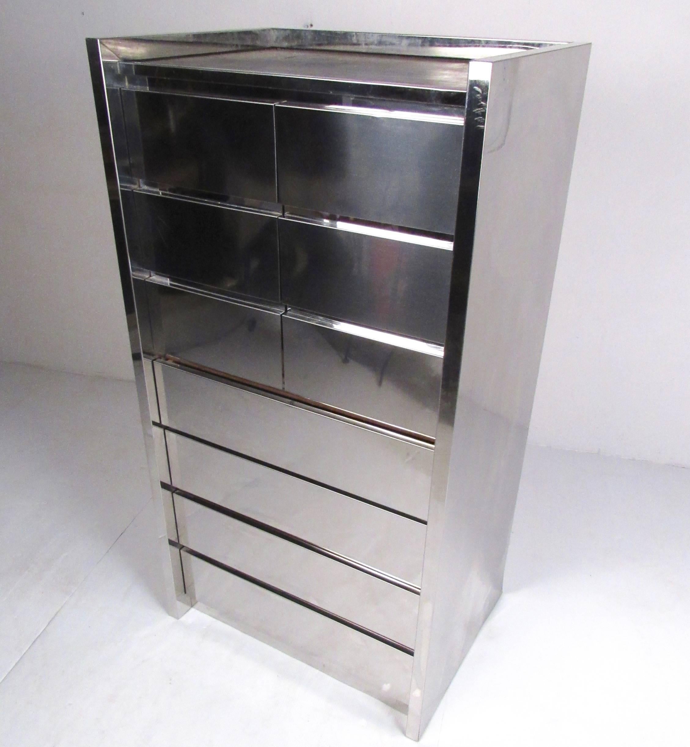 American Tall Chest of Drawers in Chrome Finish by Thayer Coggin