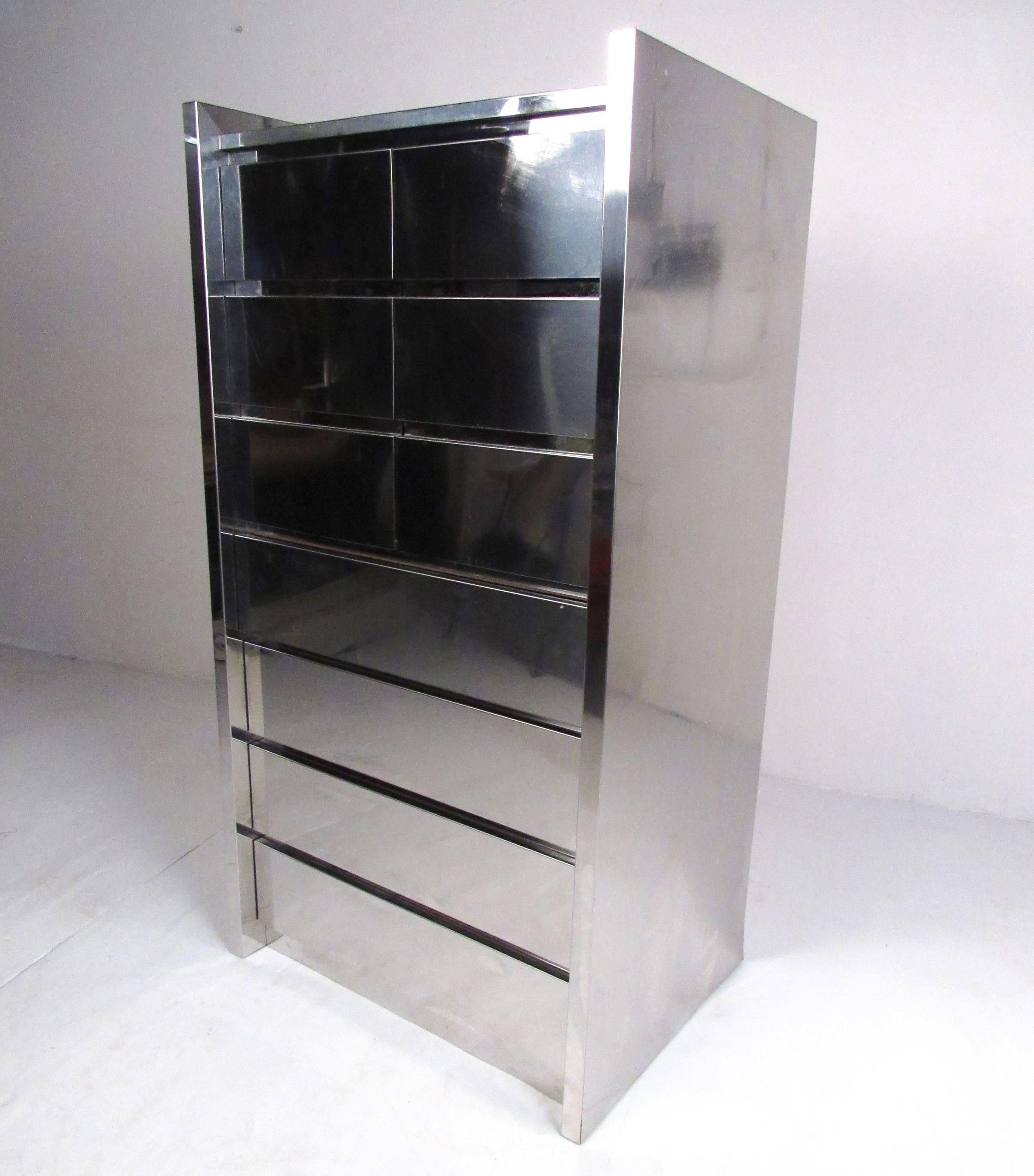 Tall Chest of Drawers in Chrome Finish by Thayer Coggin In Good Condition In Brooklyn, NY