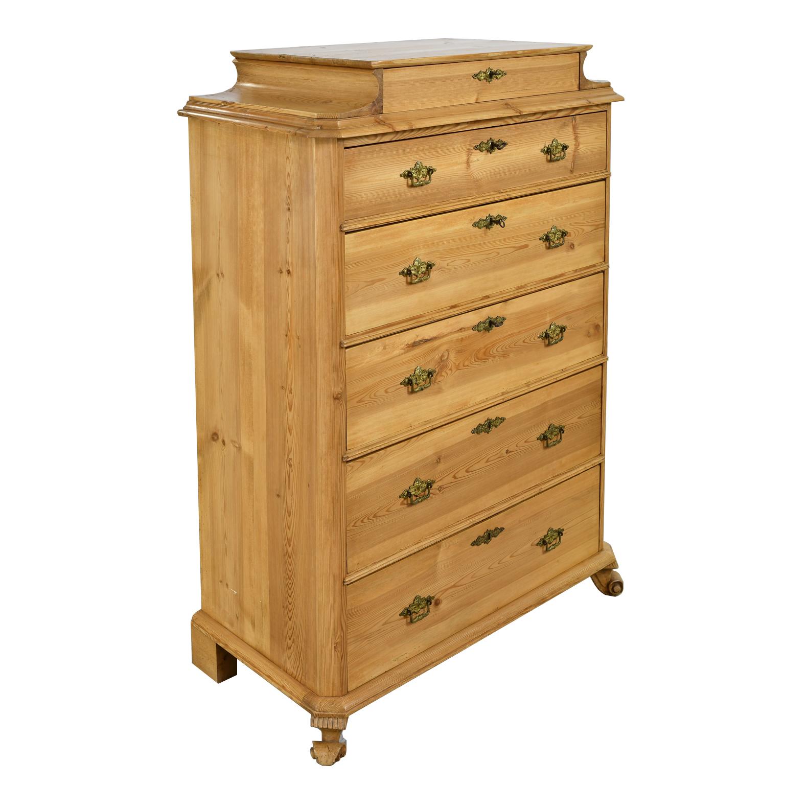 Tall Chest of Drawers in Pine with 6 Drawers, Denmark, circa 1850 2