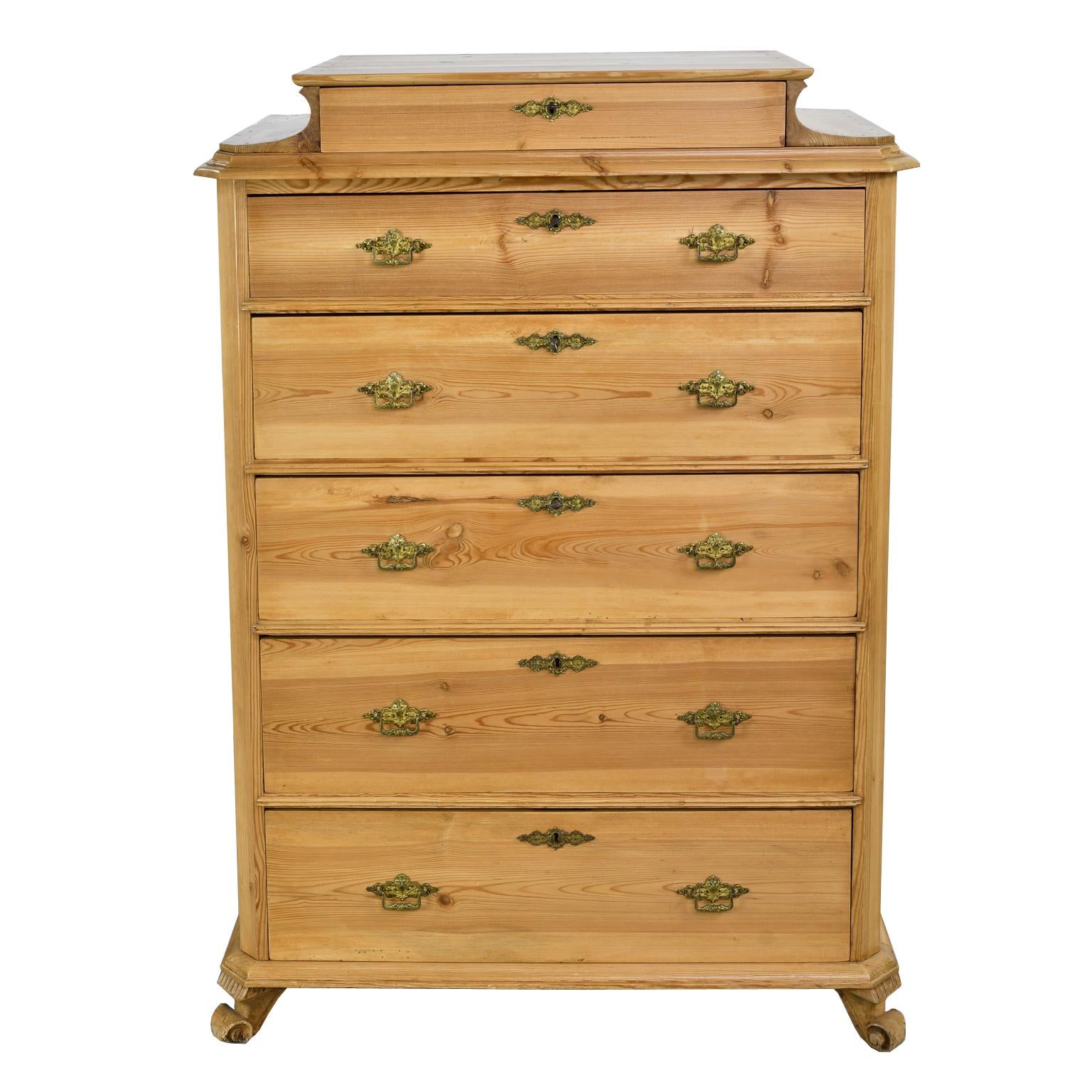 Tall Chest of Drawers in Pine with 6 Drawers, Denmark, circa 1850 3