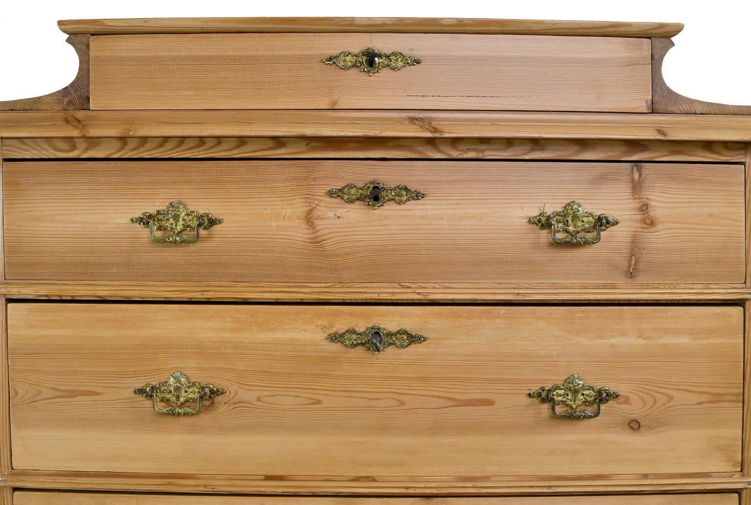Tall Chest of Drawers in Pine with 6 Drawers, Denmark, circa 1850 4