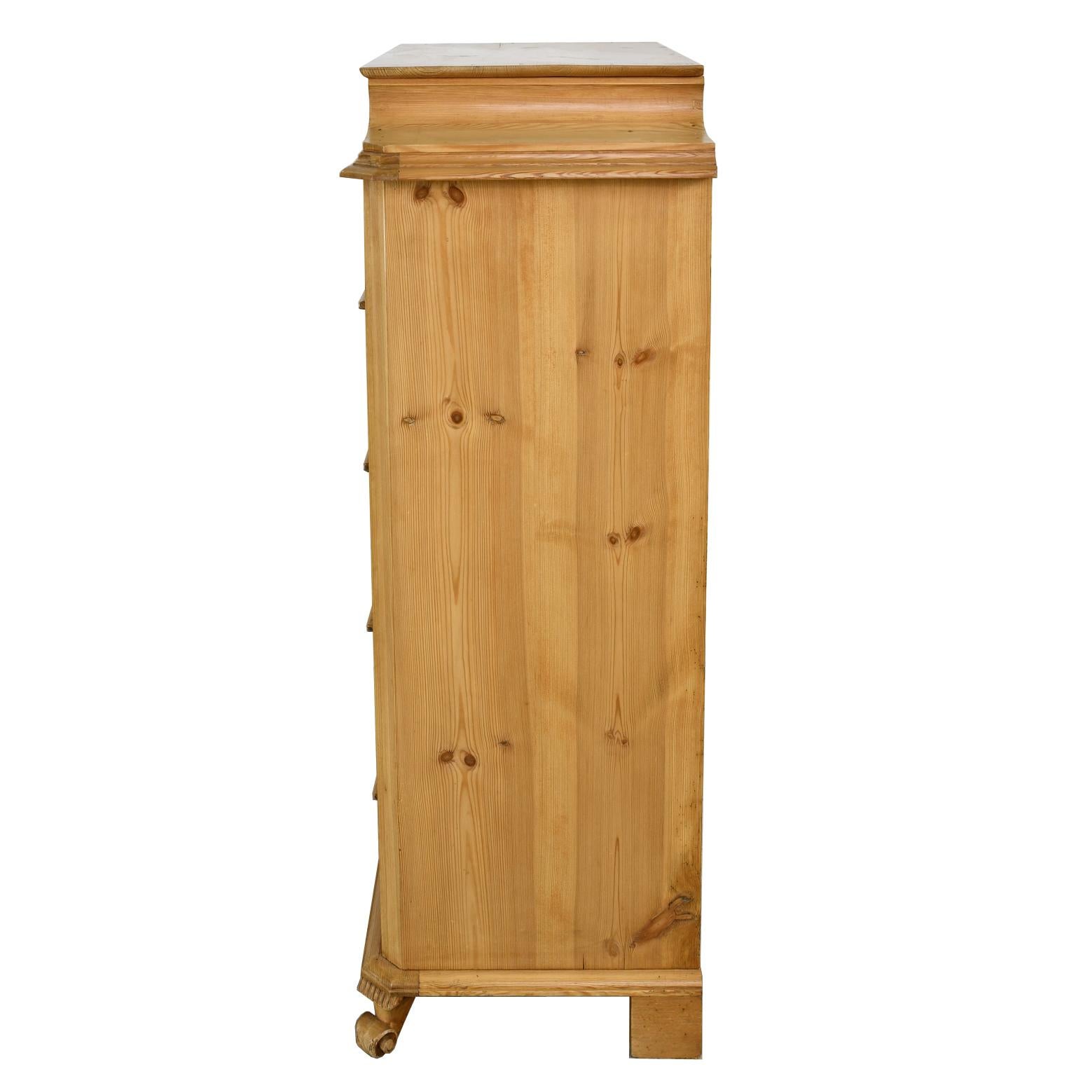 Danish Tall Chest of Drawers in Pine with 6 Drawers, Denmark, circa 1850