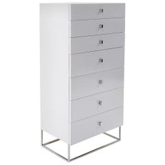 Vintage Tall Chest of Drawers, White and Chrome, by Roger Rougier