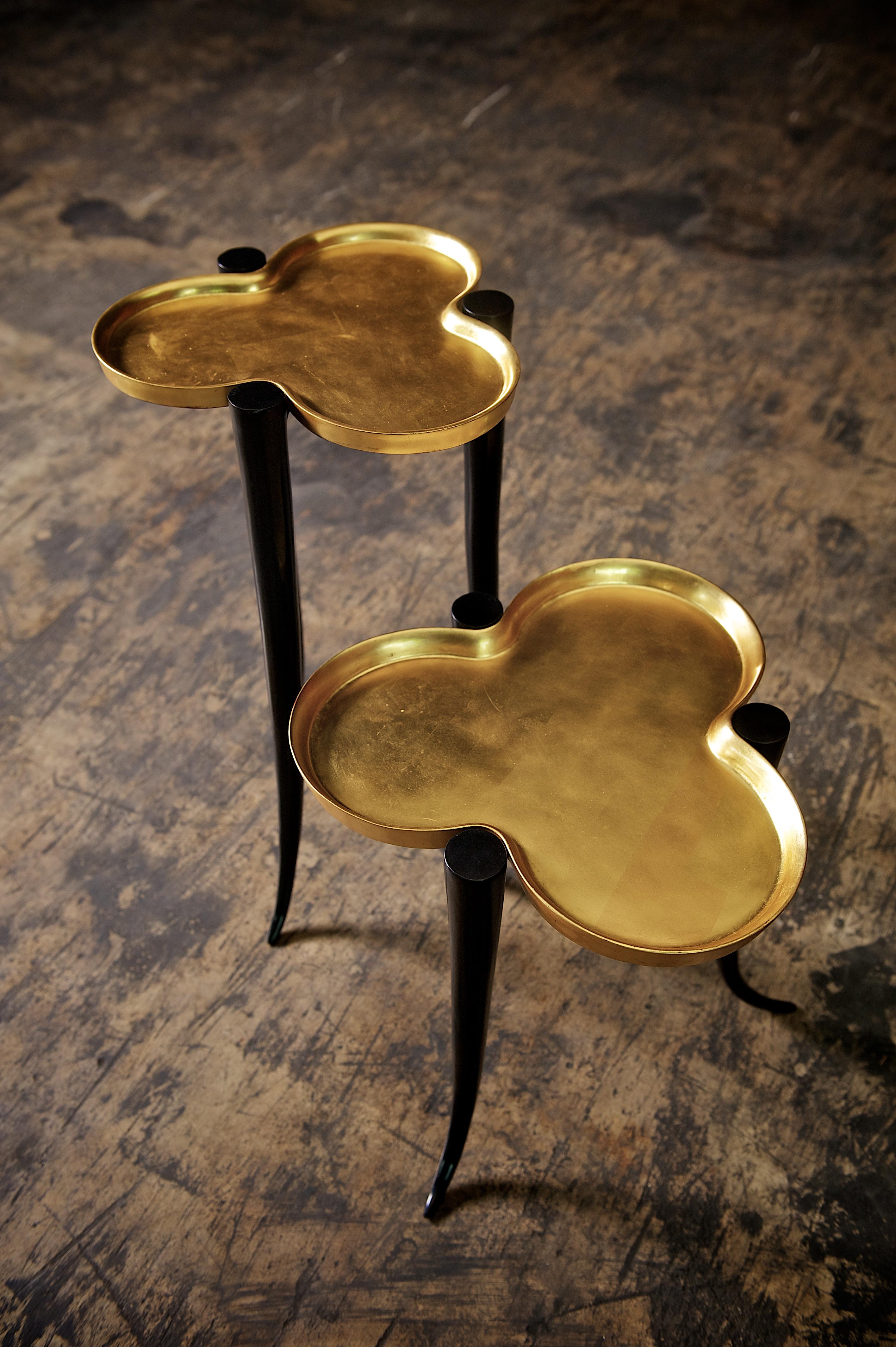 Modern Tall Chime Side Table in Bronze and Silver or Gold Leaf Lacquer by Elan Atelier