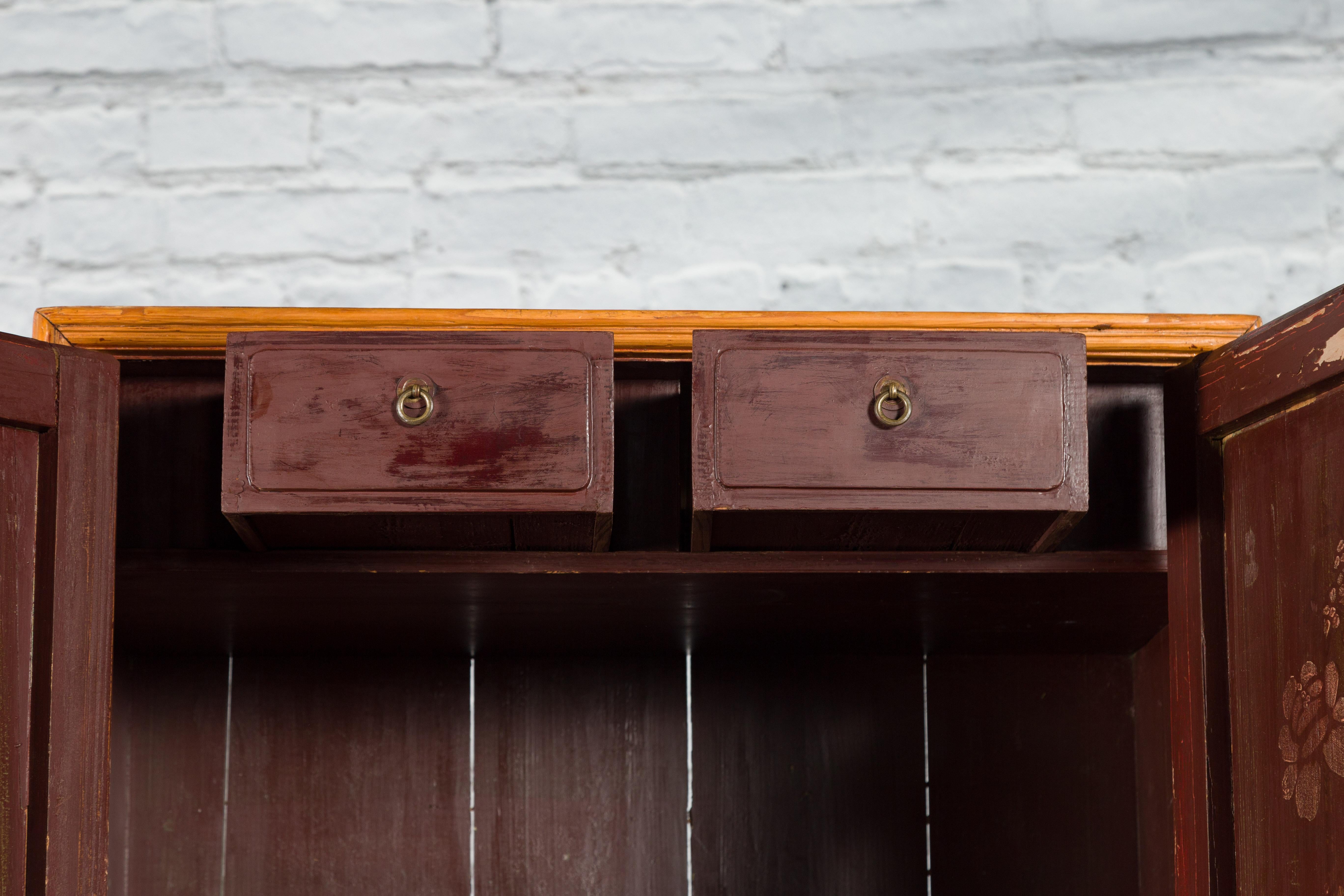 Tall Cabinet with Lacquered Chinoiserie Panels and Interior Drawers For Sale 4