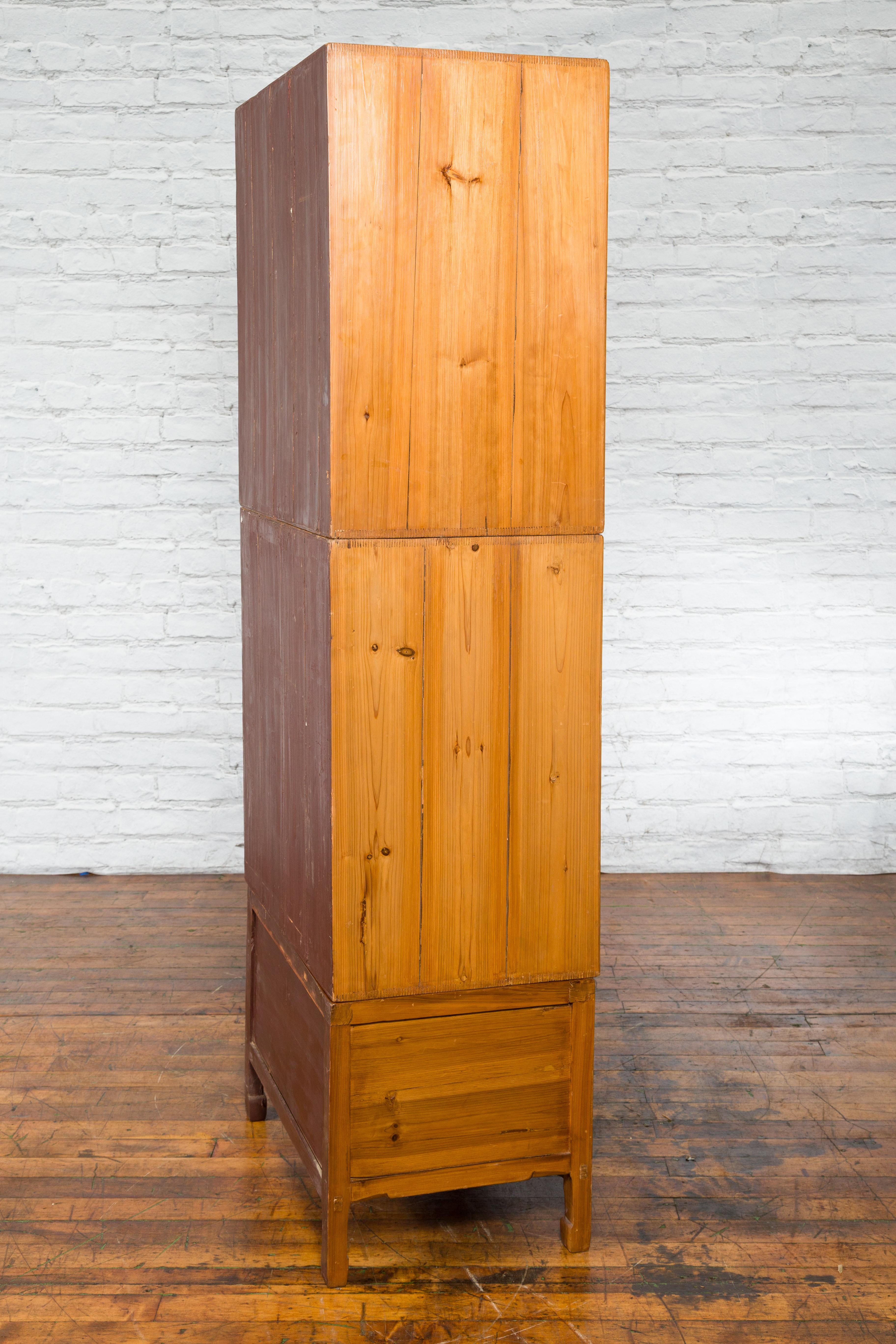 Tall Chinese Qing Dynasty Style Wooden Cabinet with Chinoiserie Panels For Sale 9