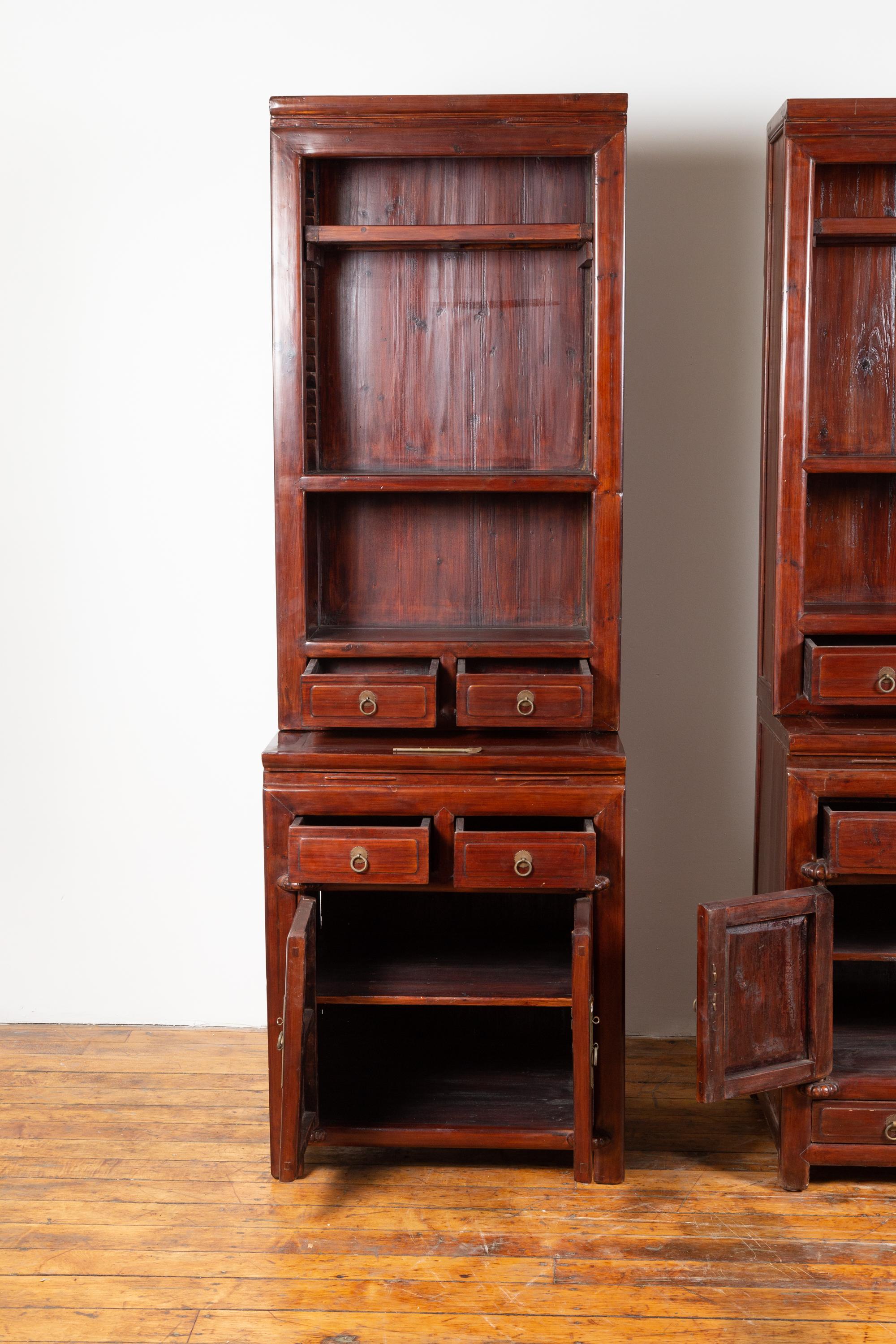 tall cupboards with shelves