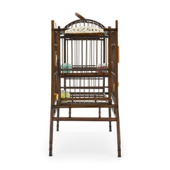 Tall Chinese Bamboo Birdcage with Cricket Cage, circa 1900