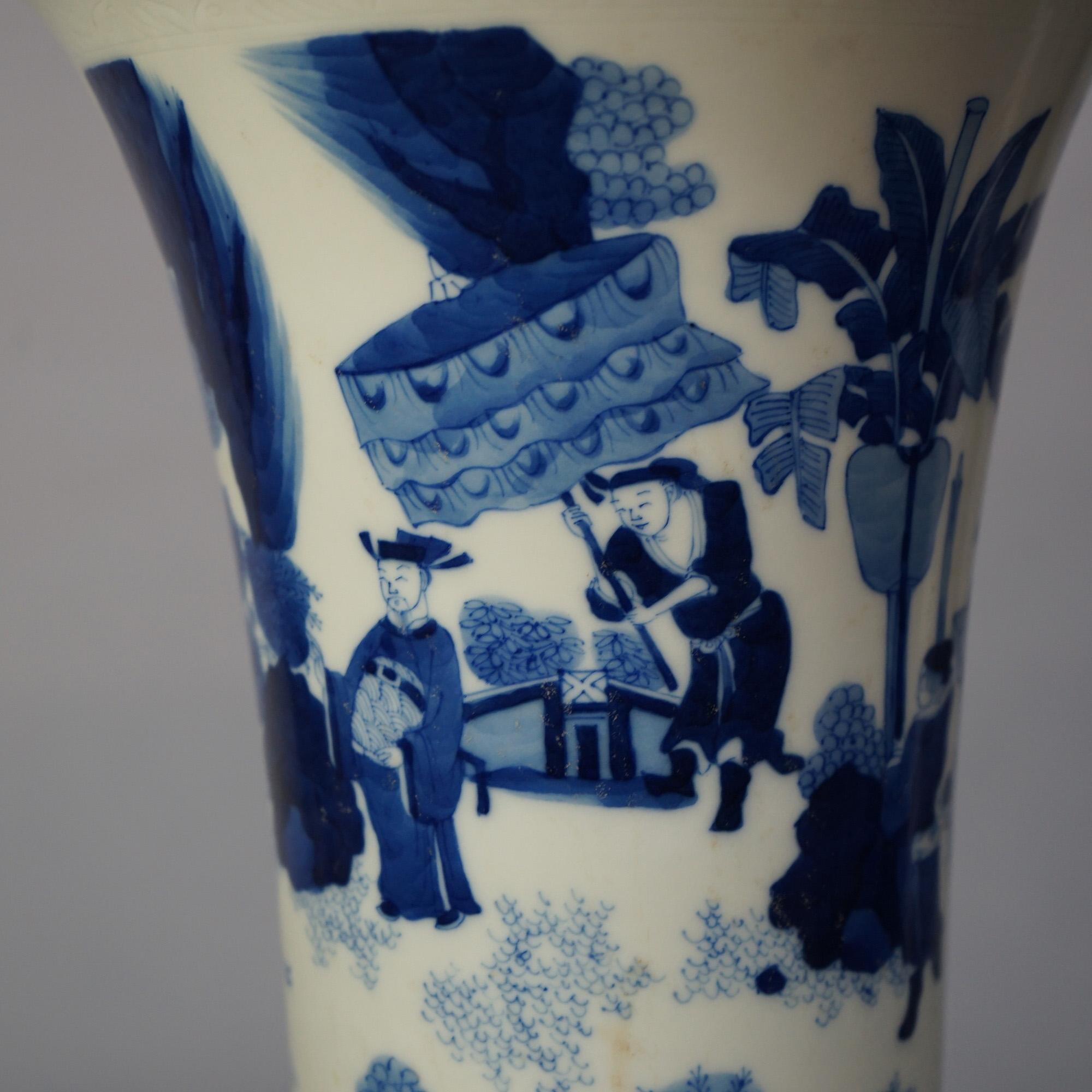 Tall Chinese Blue & White Figural Porcelain Vase with Village Scene 20thC

Measures - 18