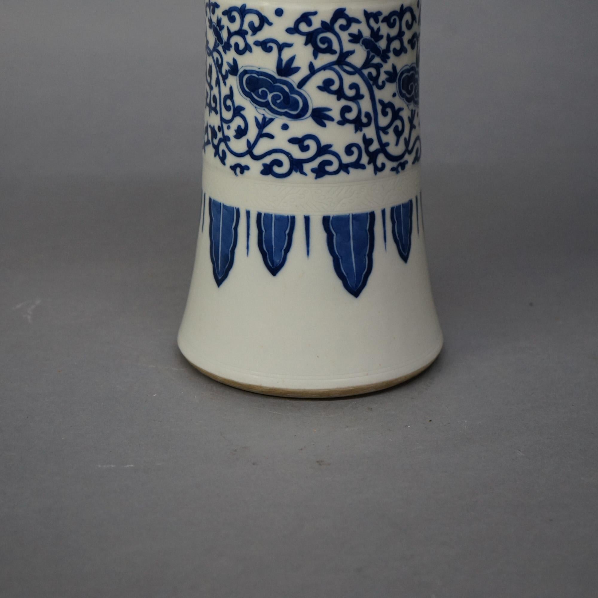 Tall Chinese Blue & White Figural Porcelain Vase with Village Scene 20thC In Good Condition In Big Flats, NY