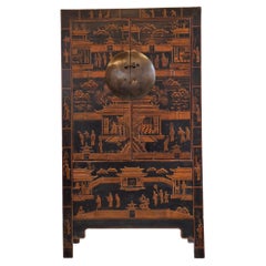 Antique Tall Chinese Bridal Cabinet with rural motivs