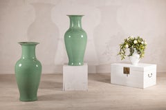 Tall Chinese Celadon Crackle-Glazed Palace Jar with Flared Rim, Vintage