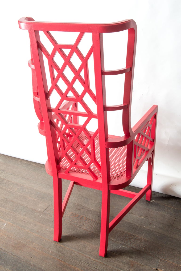 Tall Chinese Chippendale Wingback Arm Chair For Sale at 1stDibs