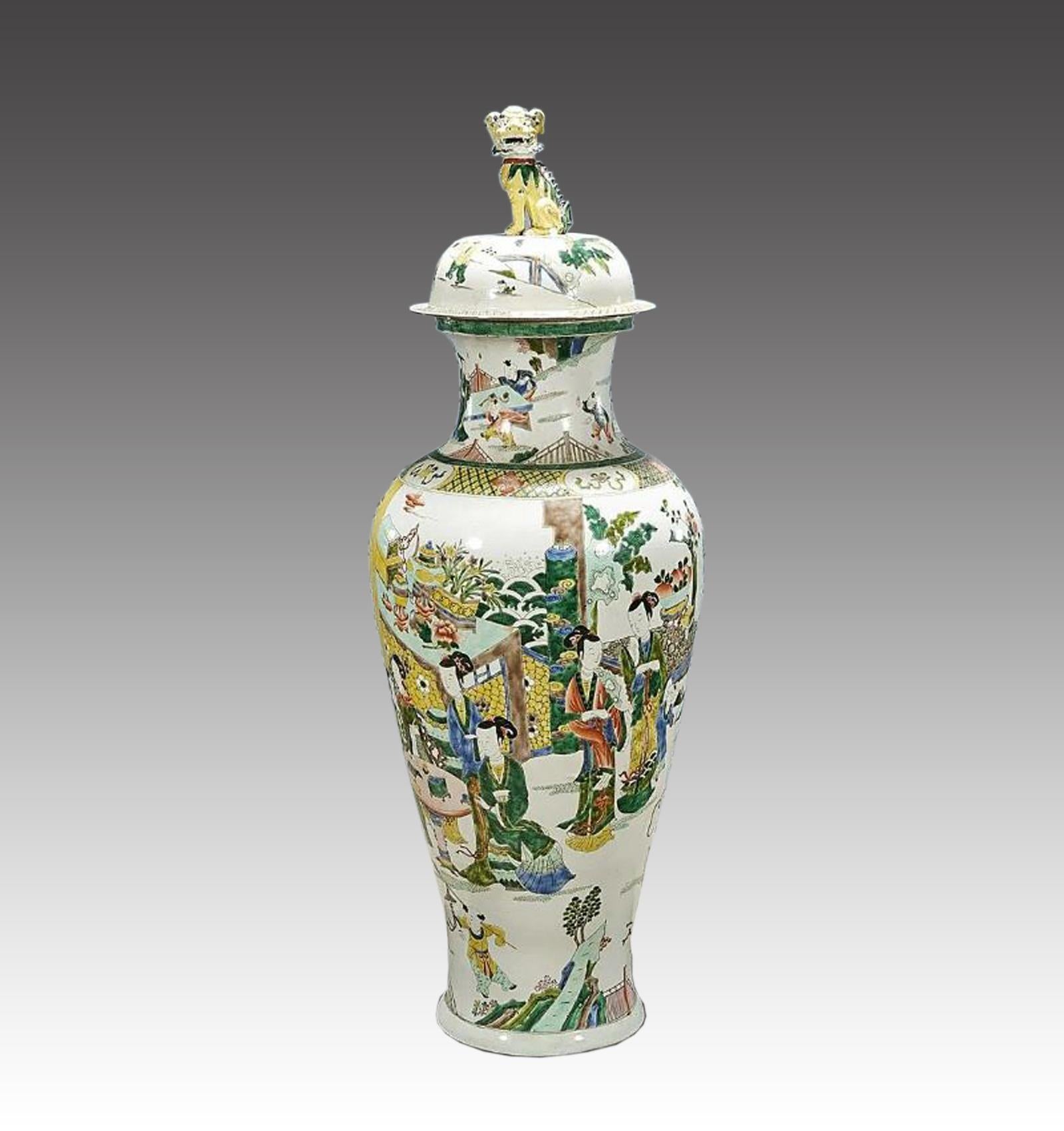 Hand-Painted Tall Chinese Enameled Porcelain Ginger Jar Vase