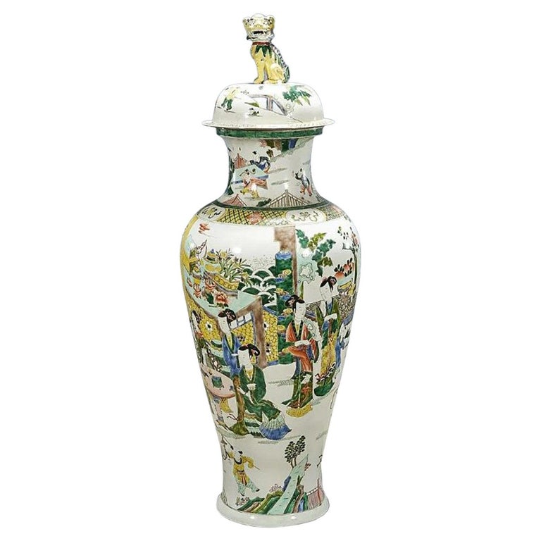 Tall Chinese Enameled Porcelain Ginger Jar Vase For Sale at 1stDibs